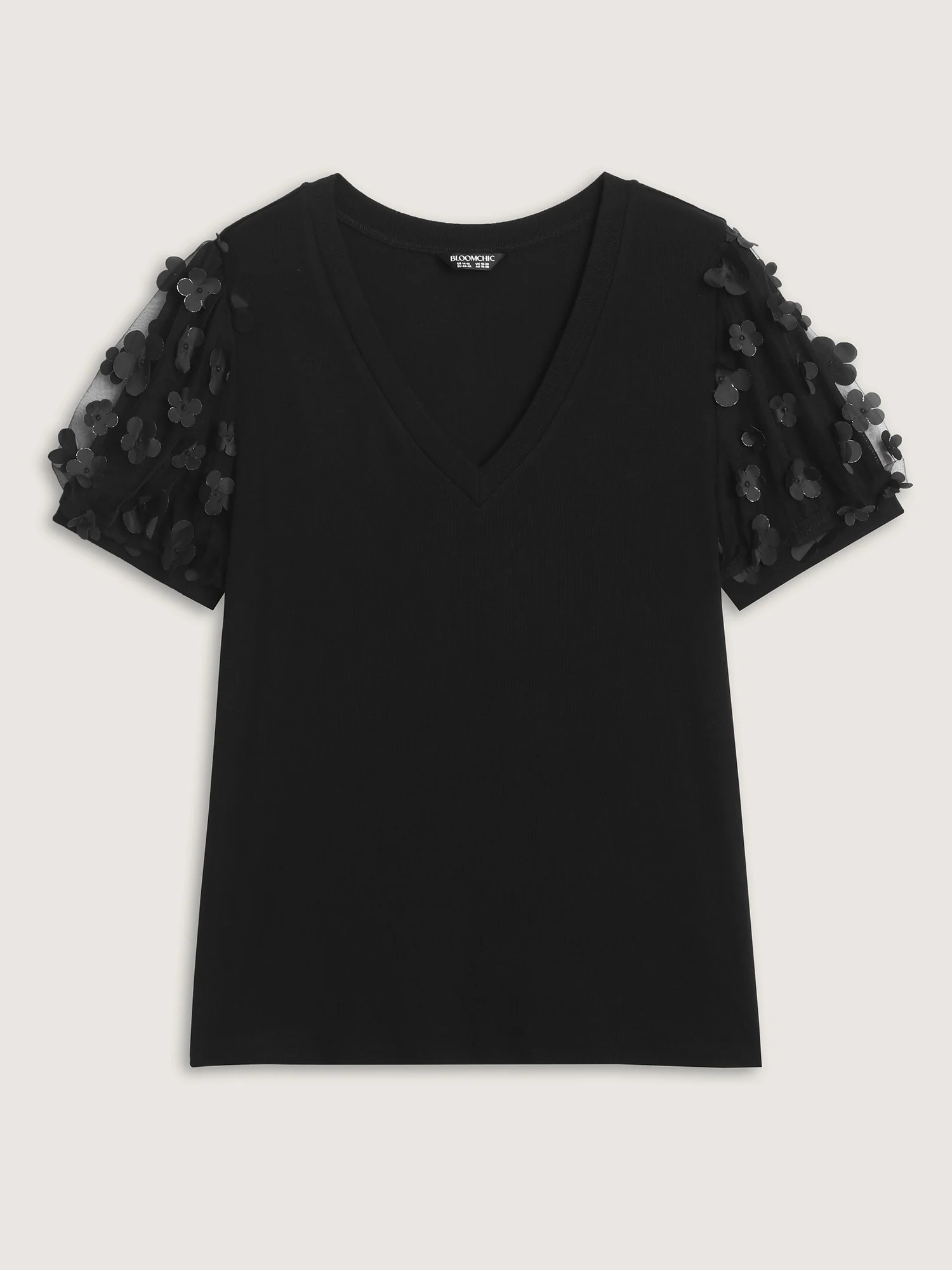 Floral Textured Sheer Sleeve V-Neck Blouse - Image 6