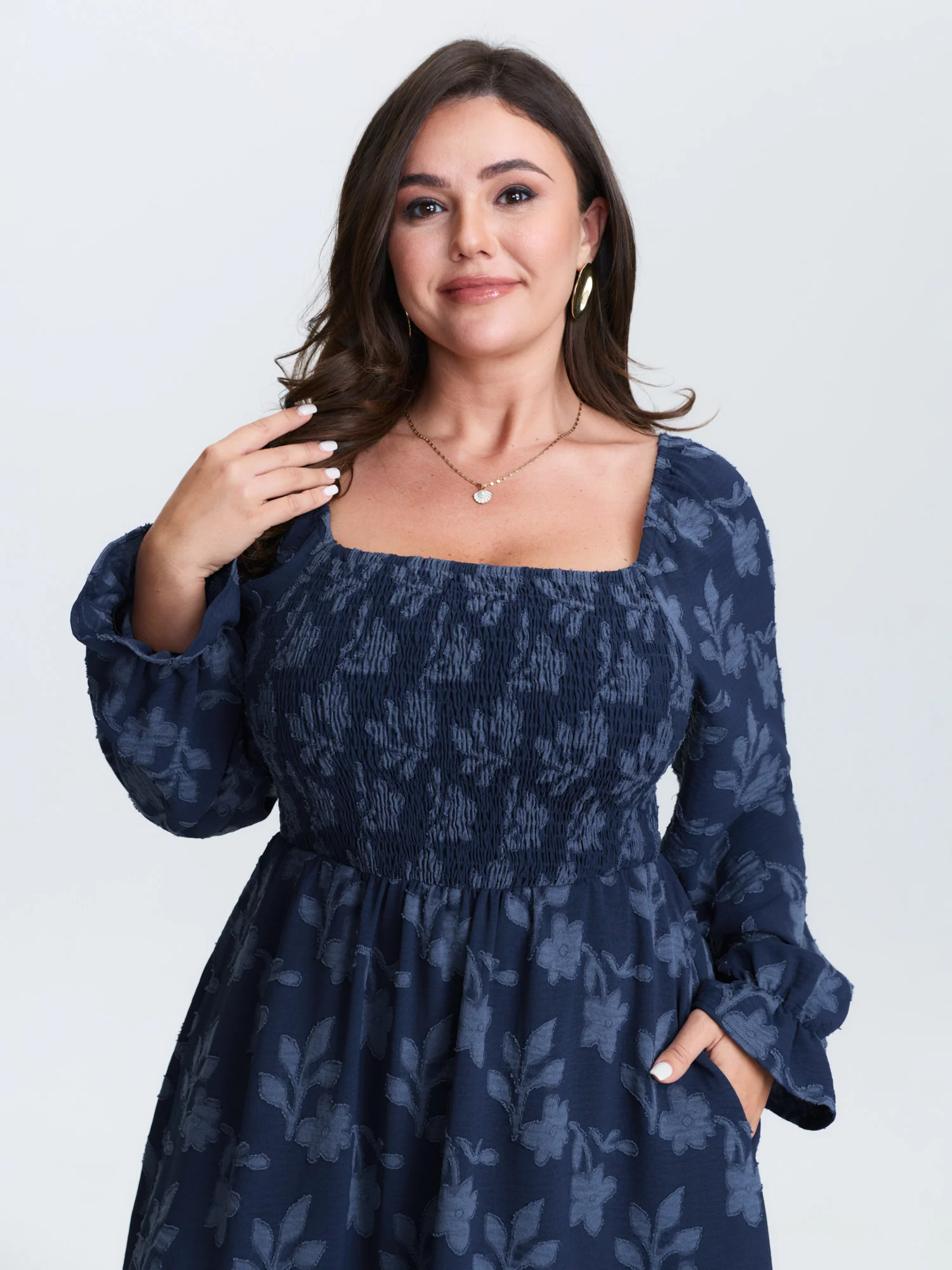Floral Textured Shirred Bodice Mini Dress - Image 2
