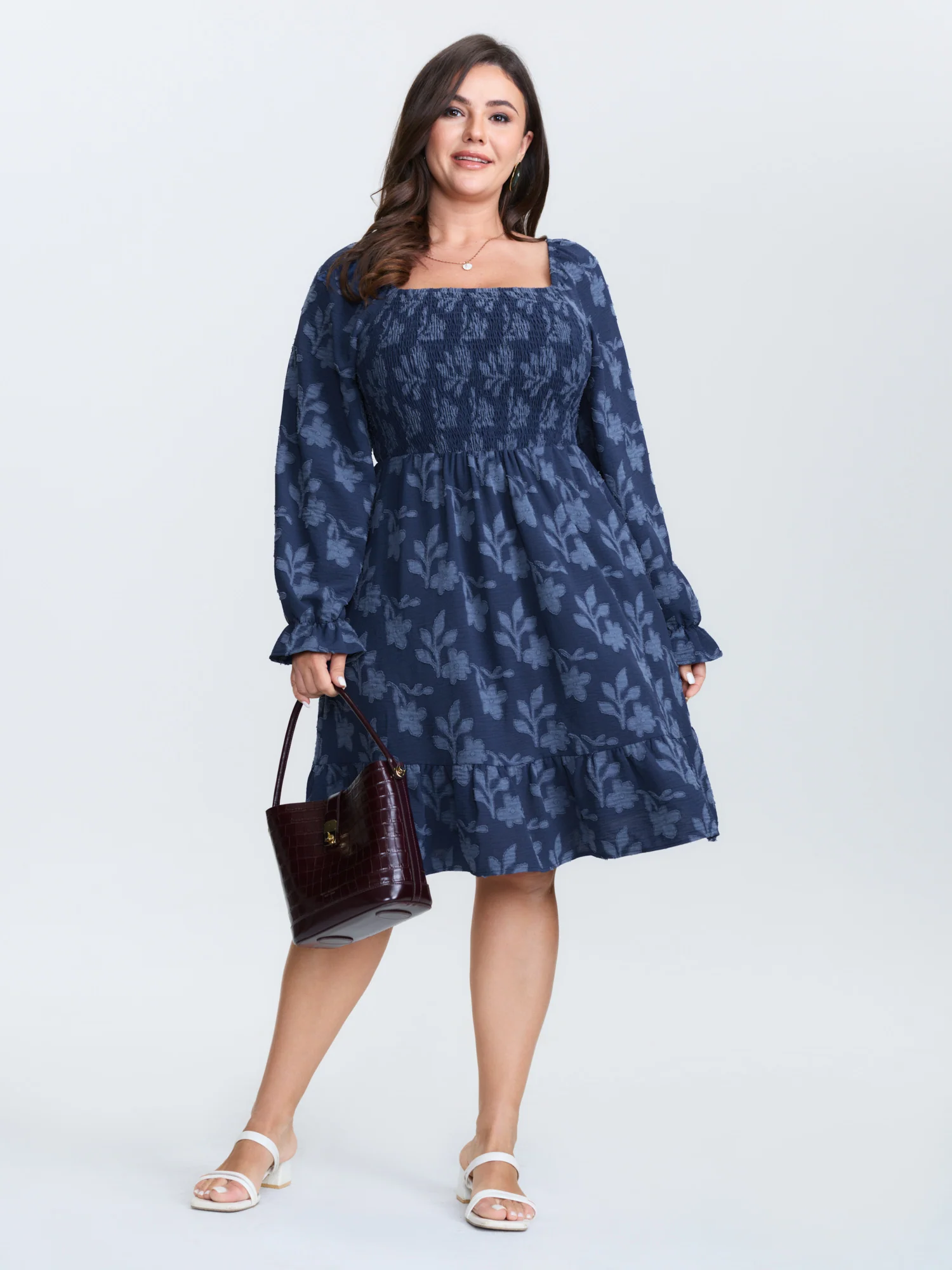 Floral Textured Shirred Bodice Mini Dress - Image 3