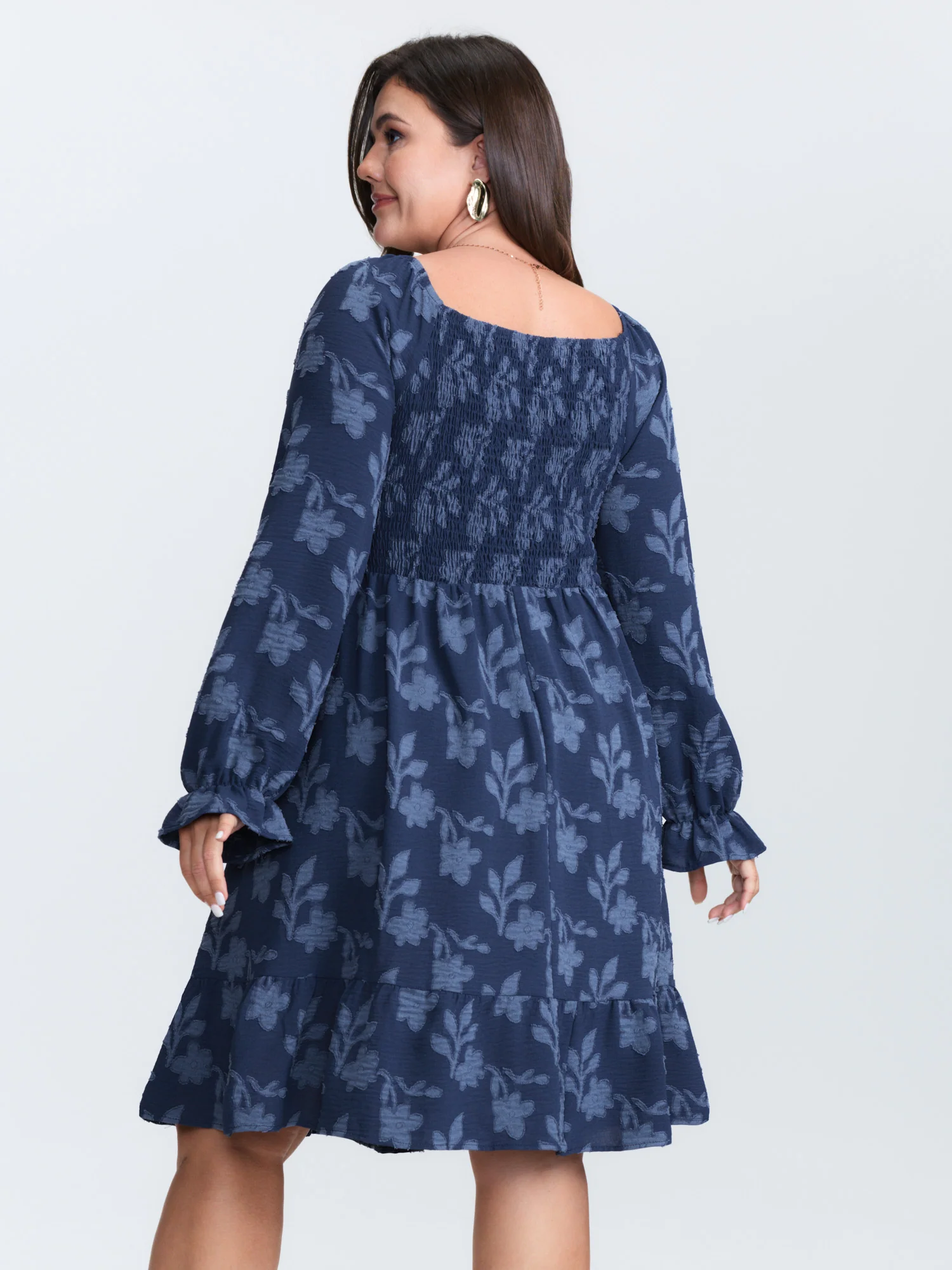 Floral Textured Shirred Bodice Mini Dress - Image 4
