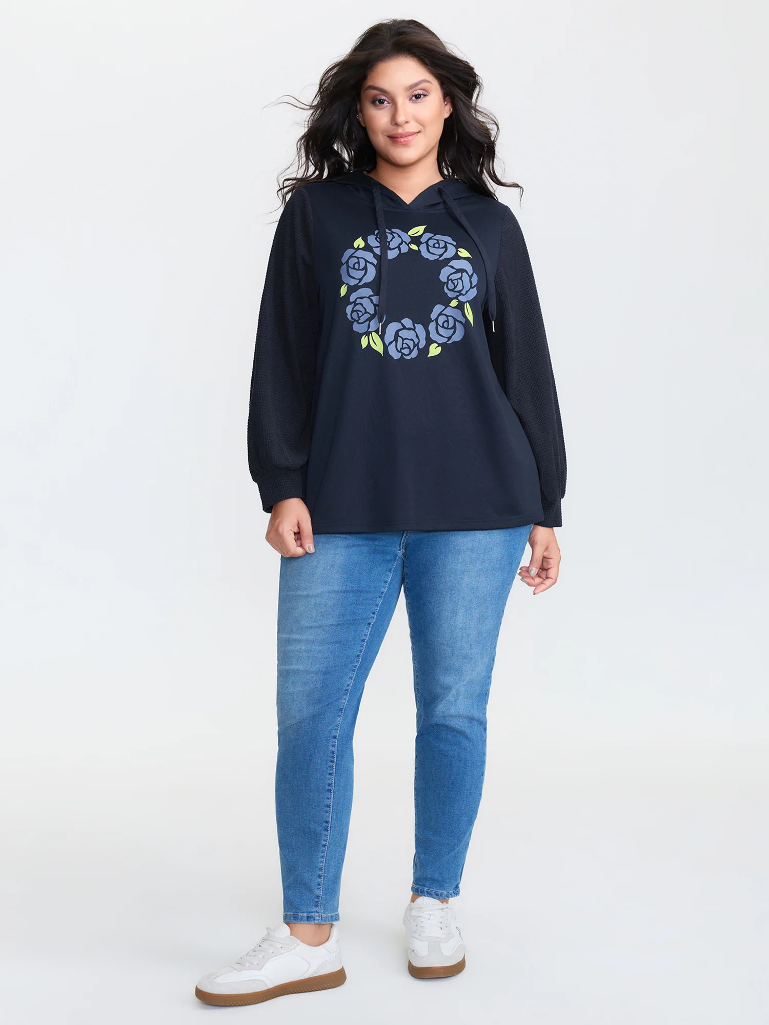 Floral Textured Spliced Hoodie - Image 2