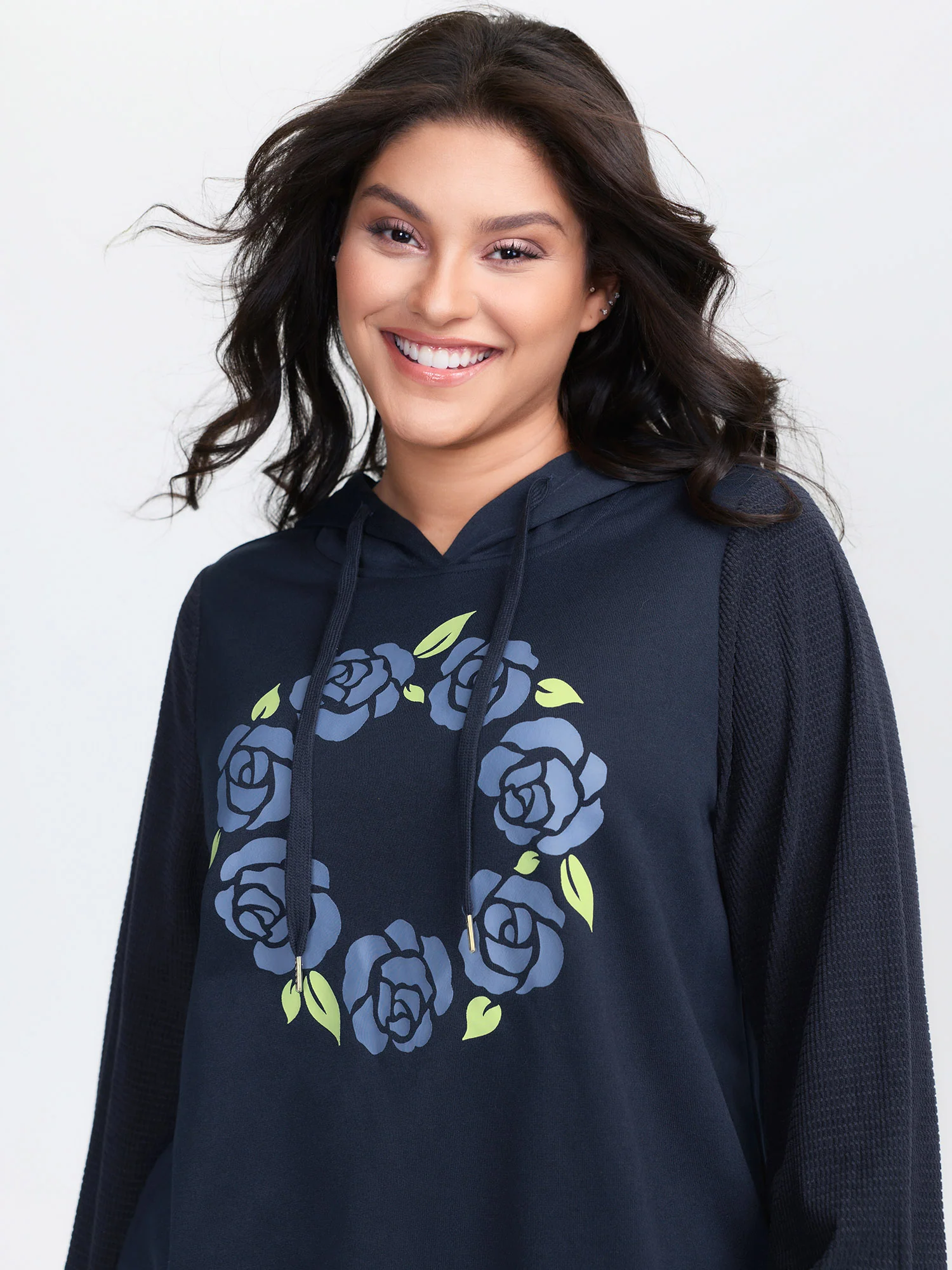 Floral Textured Spliced Hoodie - Image 3