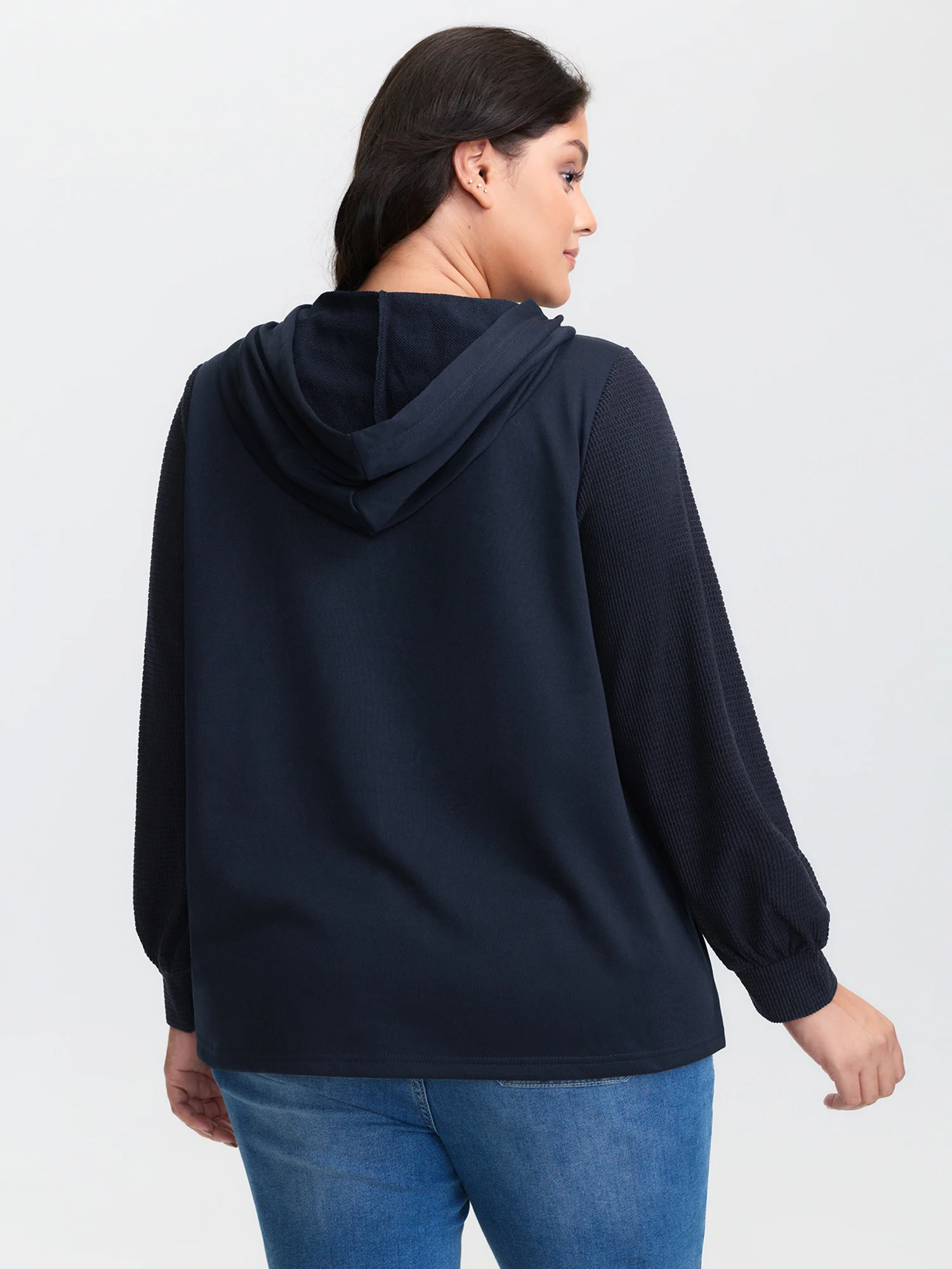 Floral Textured Spliced Hoodie - Image 4
