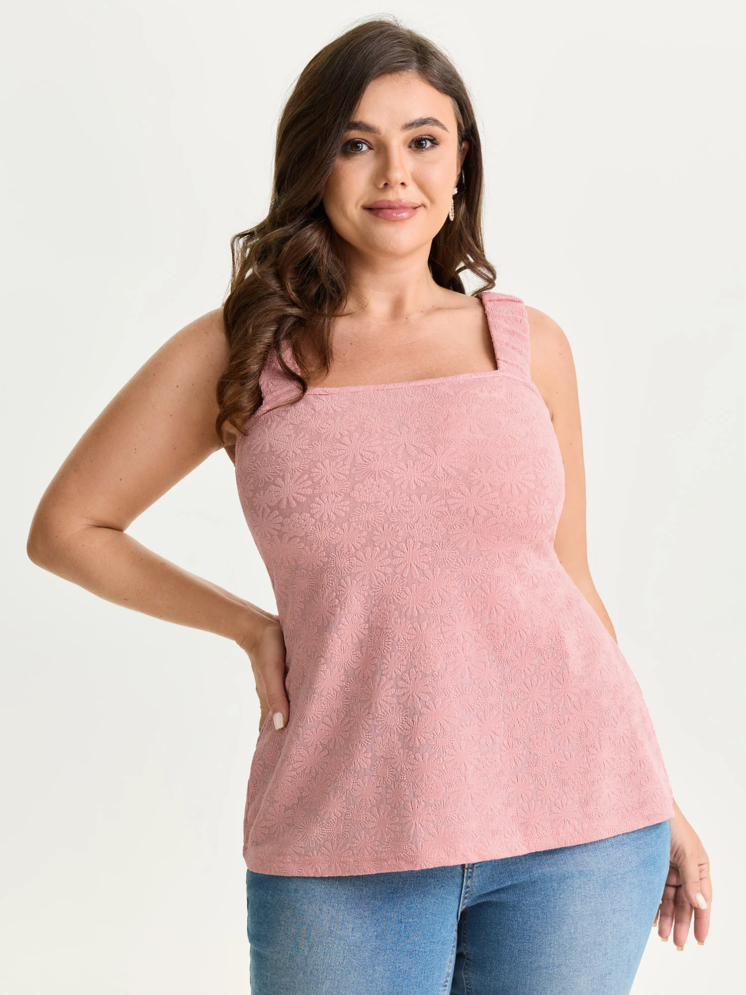 Floral Textured Wide Straps Tank Top - Image 2