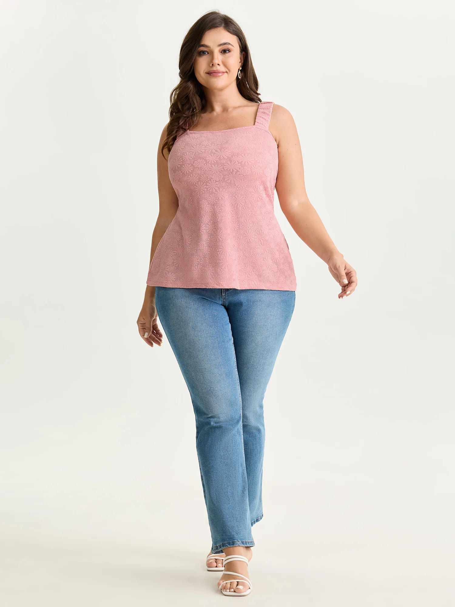 Floral Textured Wide Straps Tank Top - Image 3