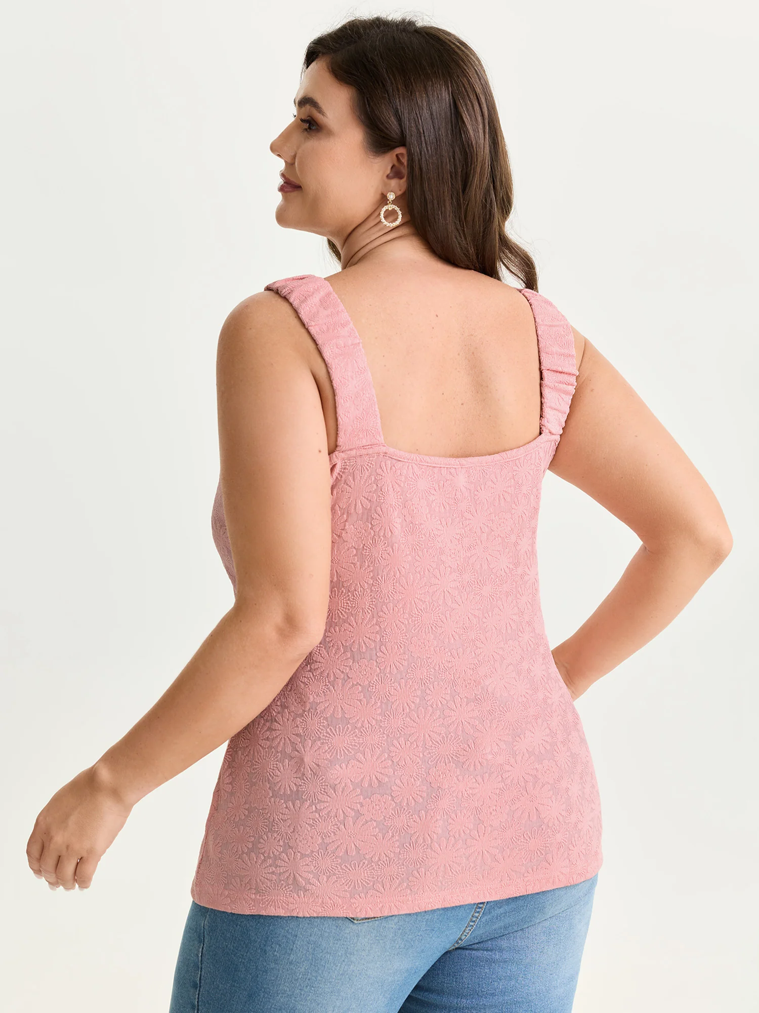 Floral Textured Wide Straps Tank Top - Image 4