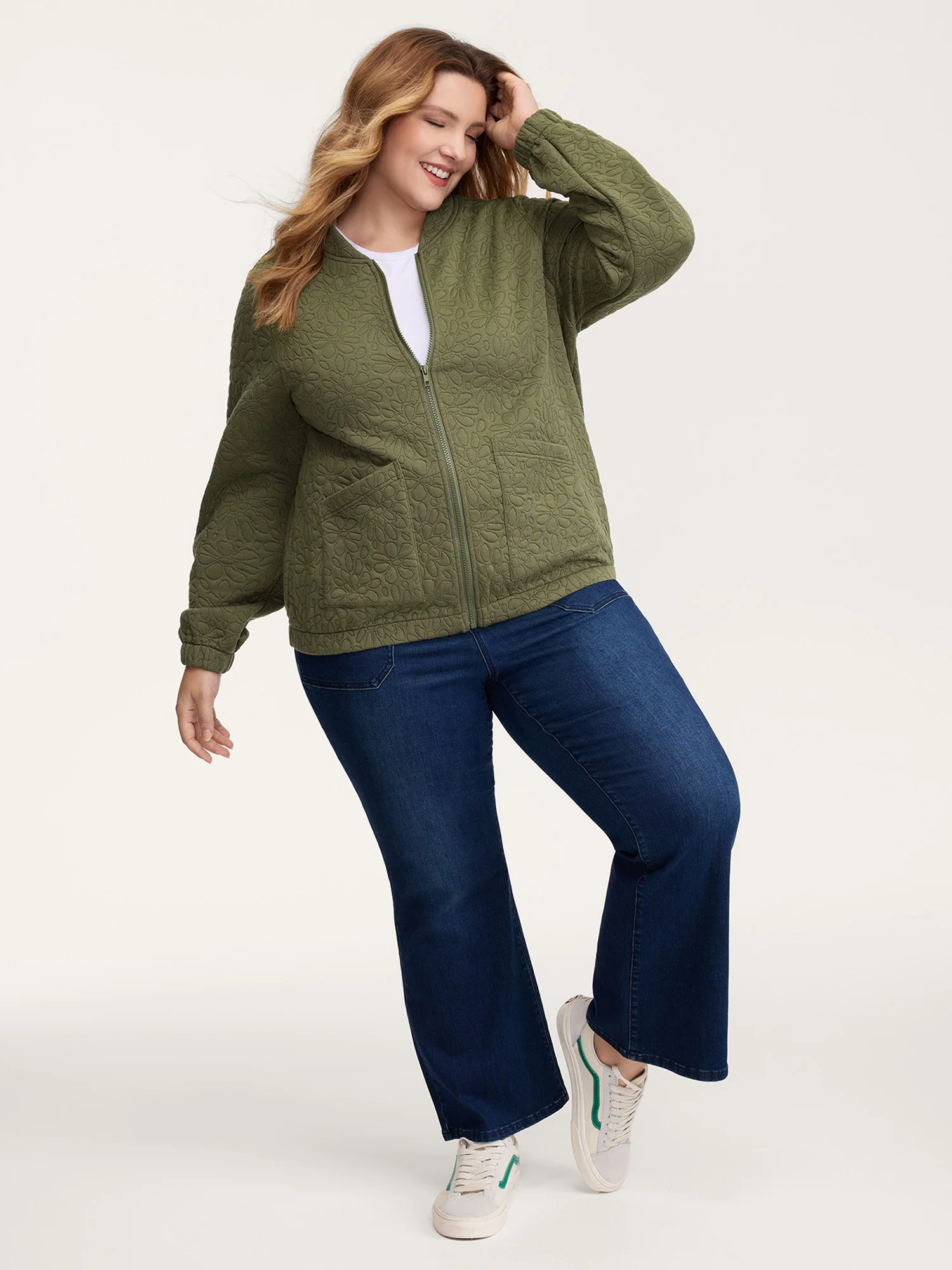 Floral Textured Zipper Front Jacket - Image 3