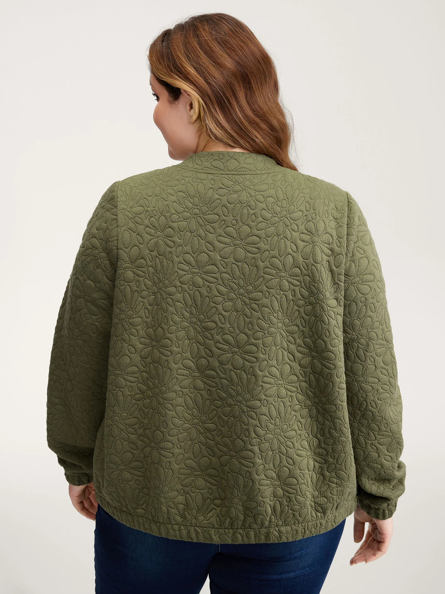Floral Textured Zipper Front Jacket - Image 4
