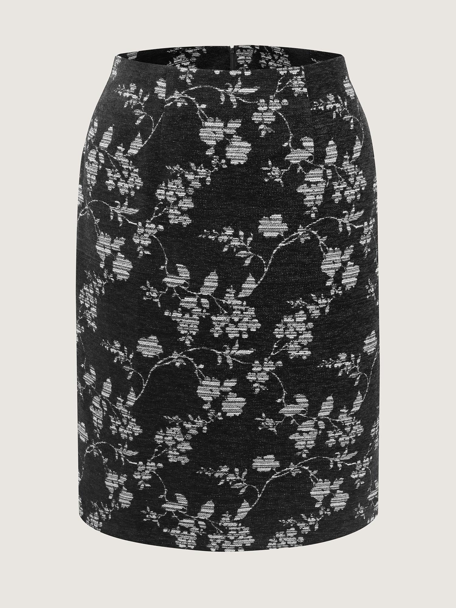 Floral Textured Zipper Midi Pencil Skirt - Image 7