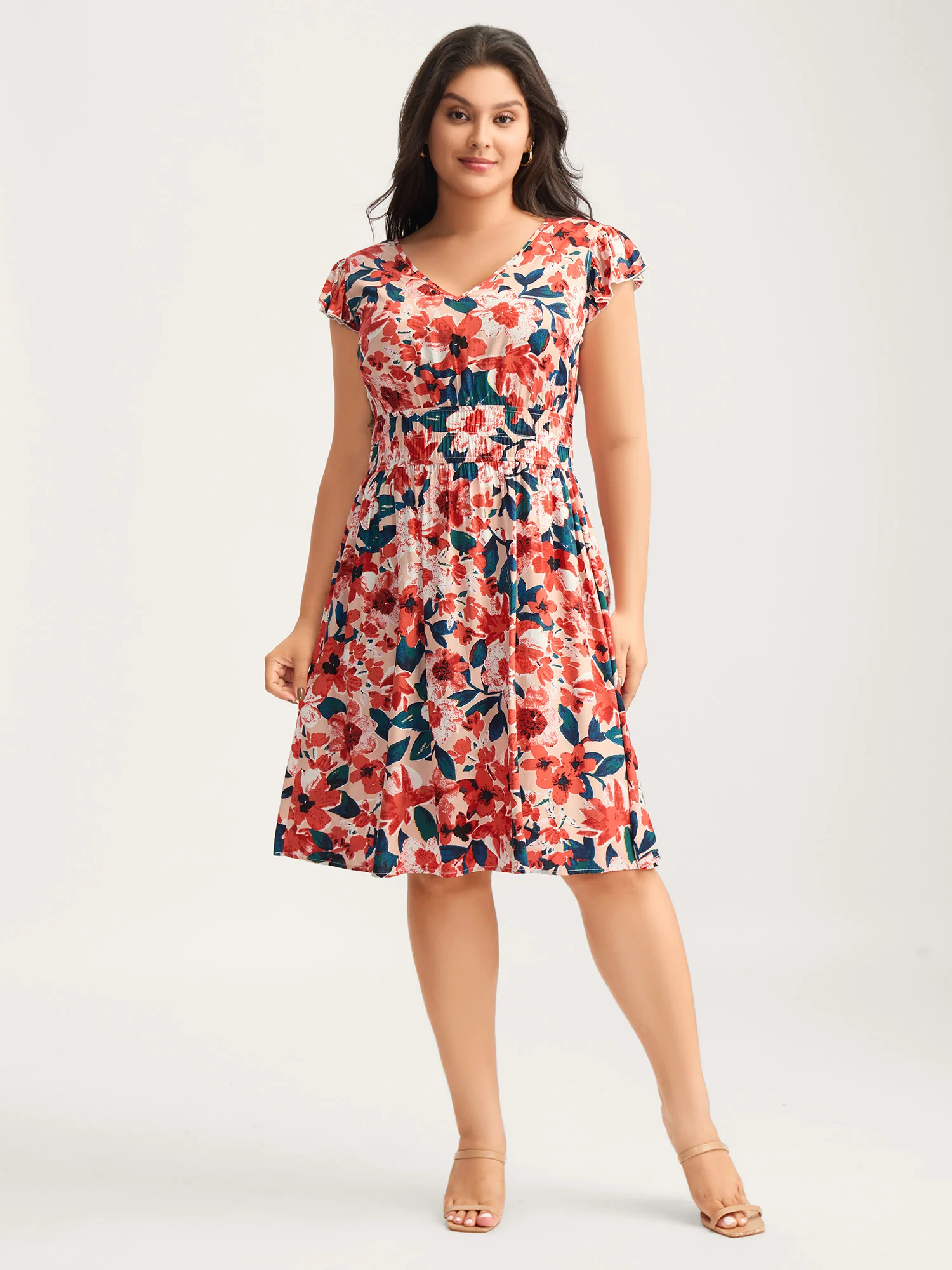 Floral Three-Layered Stretchy Waist Mini Dress - Image 3