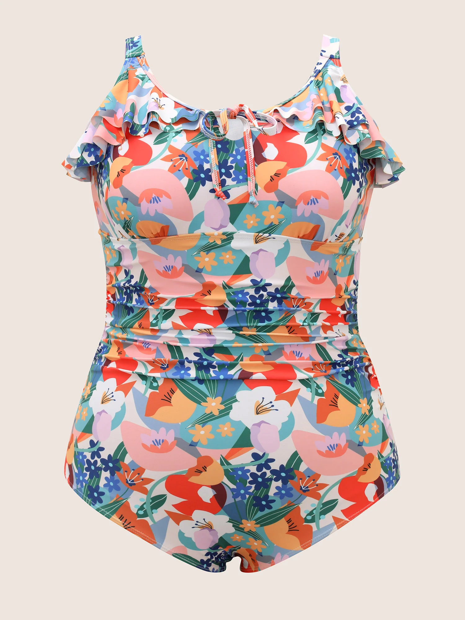Floral Tie Knot Ruffle Trim One Piece Swimsuit - Image 7