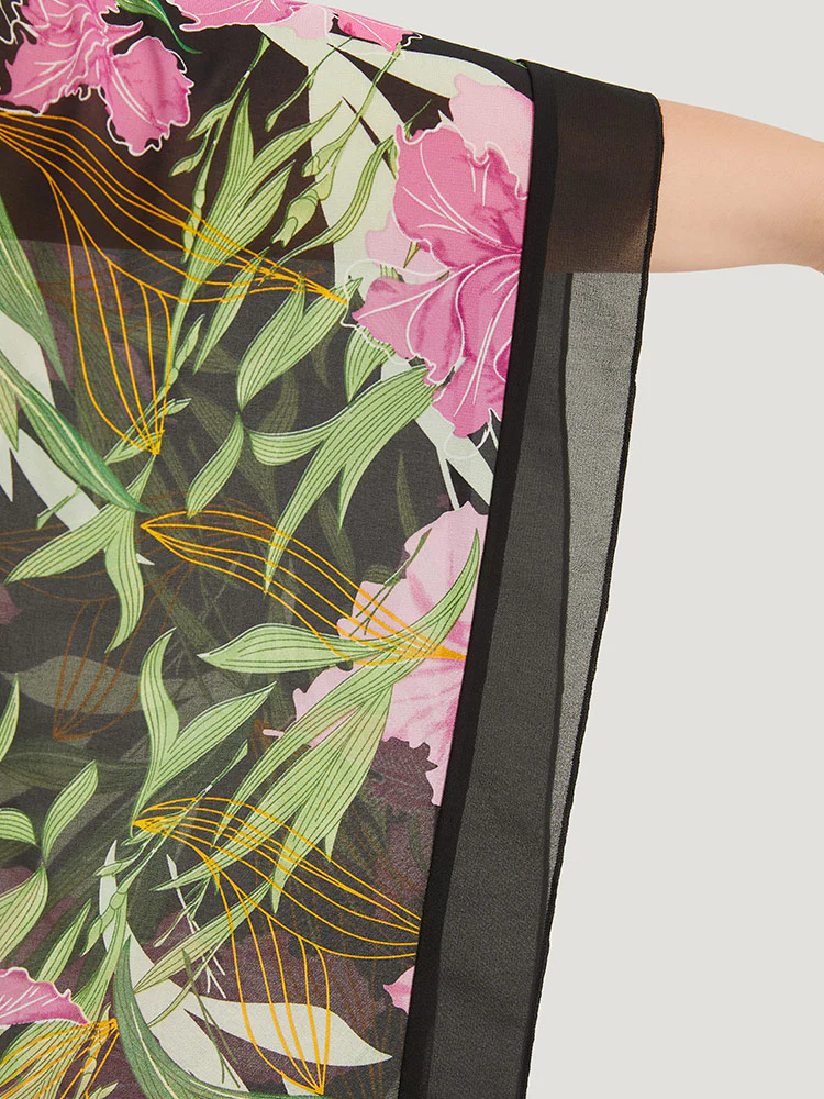 Floral Ties Batwing Sleeve Hanky Hem Layered Blouse - Image 11