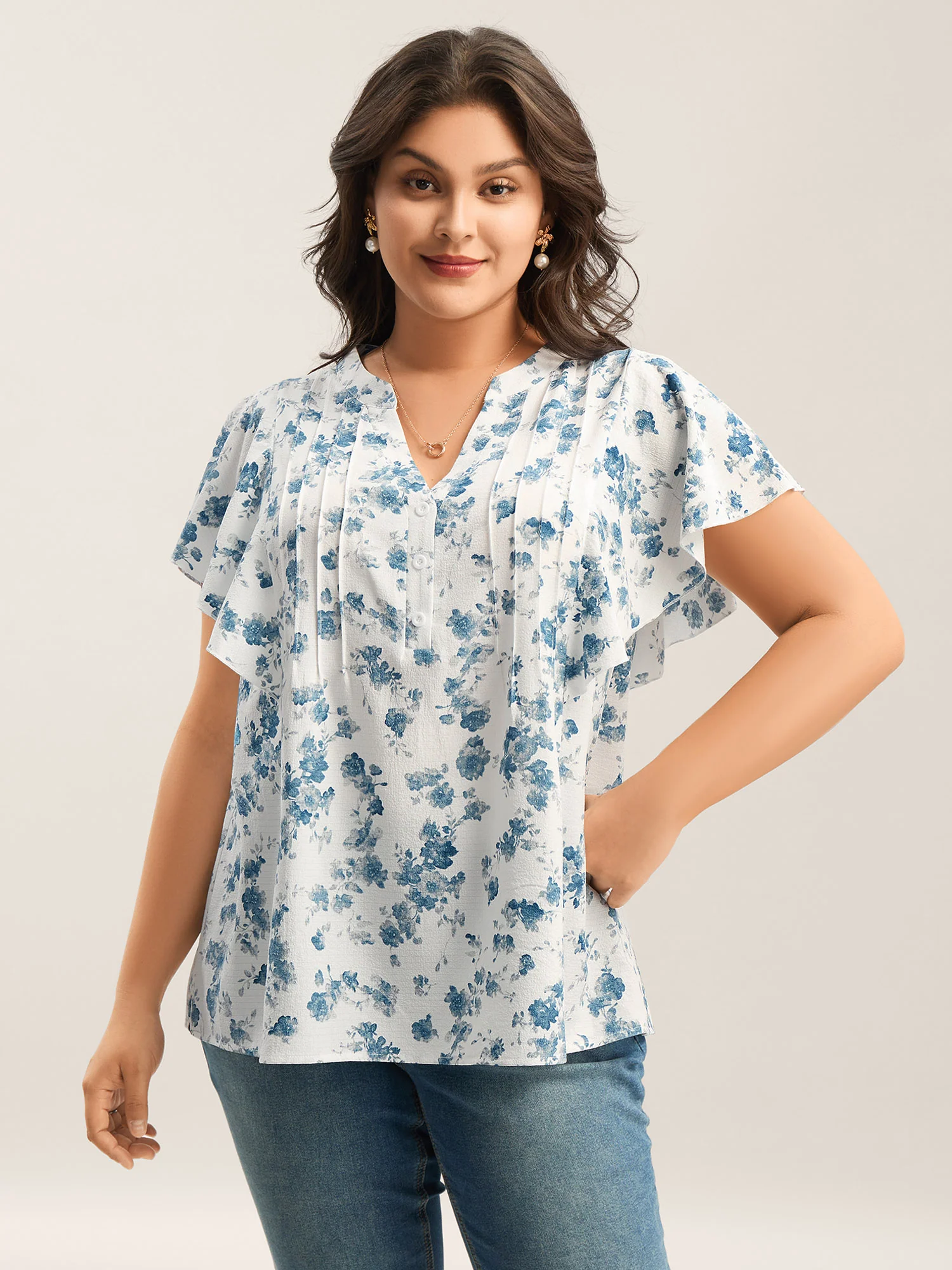 Floral Toothpick Pleat Sheer Blouse - Image 2