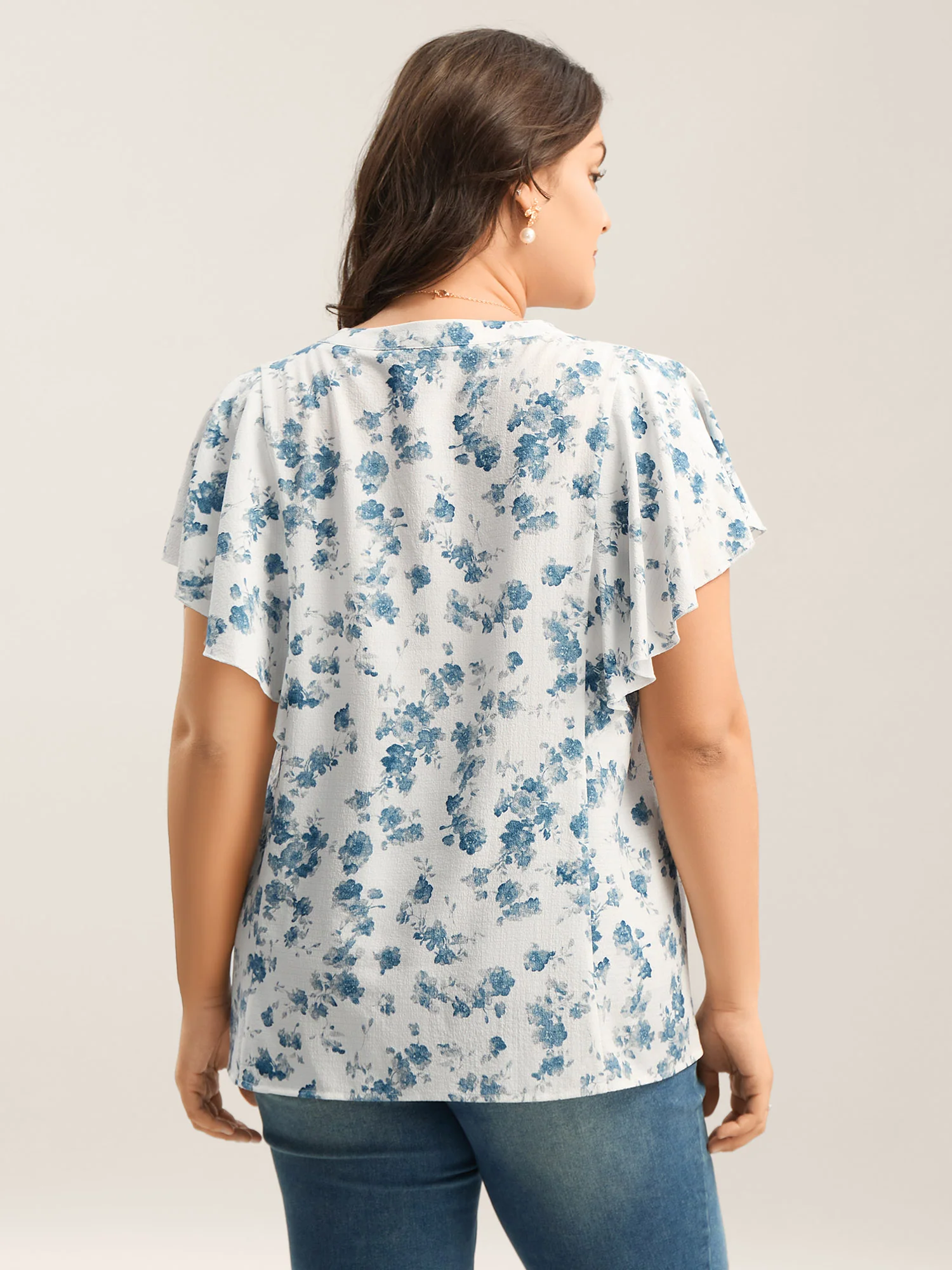 Floral Toothpick Pleat Sheer Blouse - Image 4