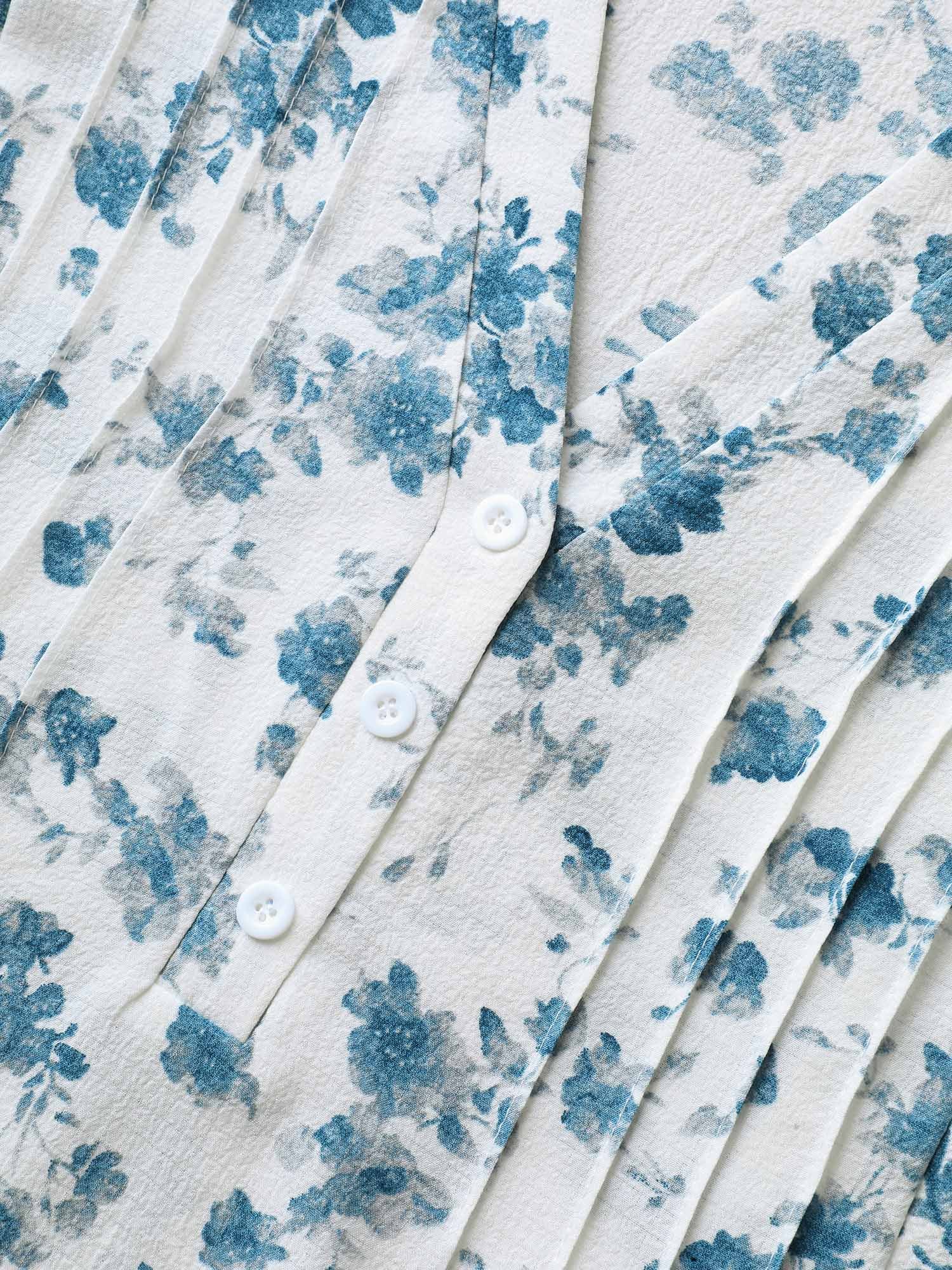 Floral Toothpick Pleat Sheer Blouse - Image 6