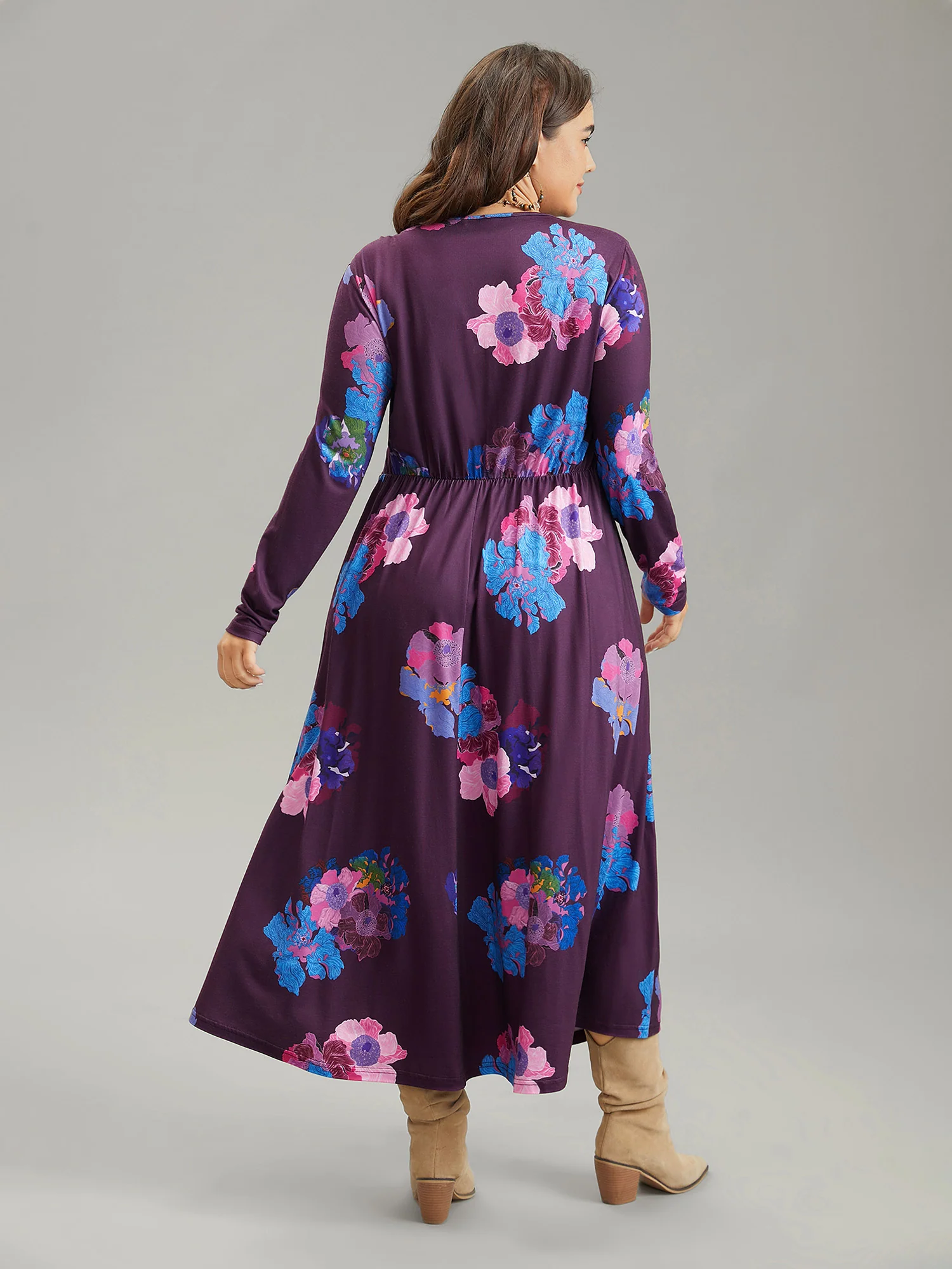 Floral Twist Front Elastic Waist Pleated Dress - Image 3