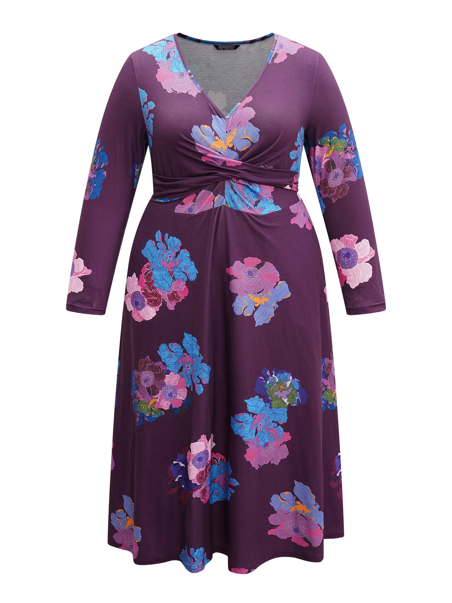 Floral Twist Front Elastic Waist Pleated Dress - Image 5