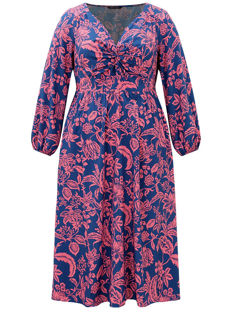 Floral Twist Front Pocket Lantern Sleeve Dress - Image 7