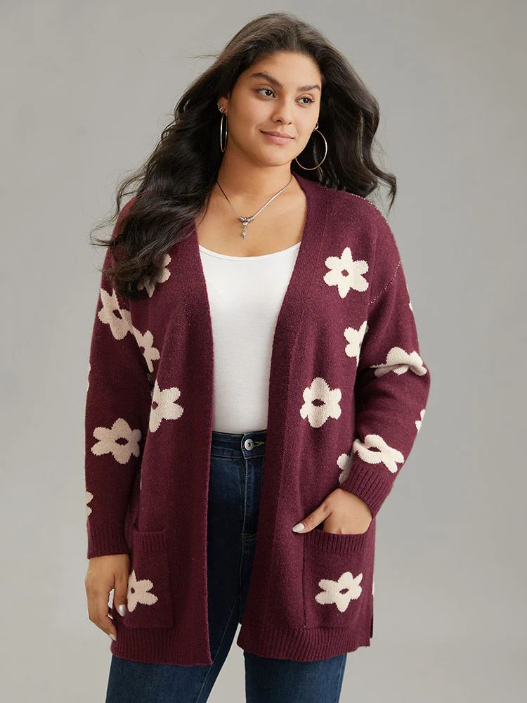 Floral Two Tone Open Front Cardigan