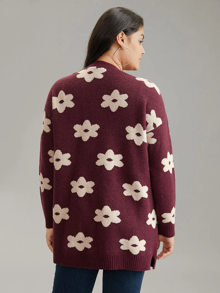 Floral Two Tone Open Front Cardigan - Image 2