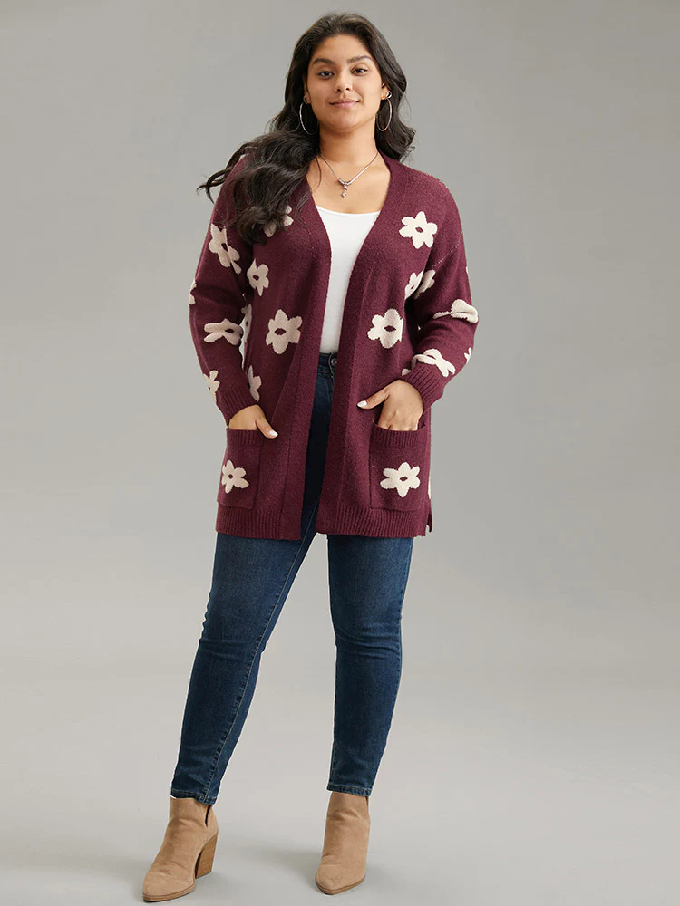 Floral Two Tone Open Front Cardigan - Image 3