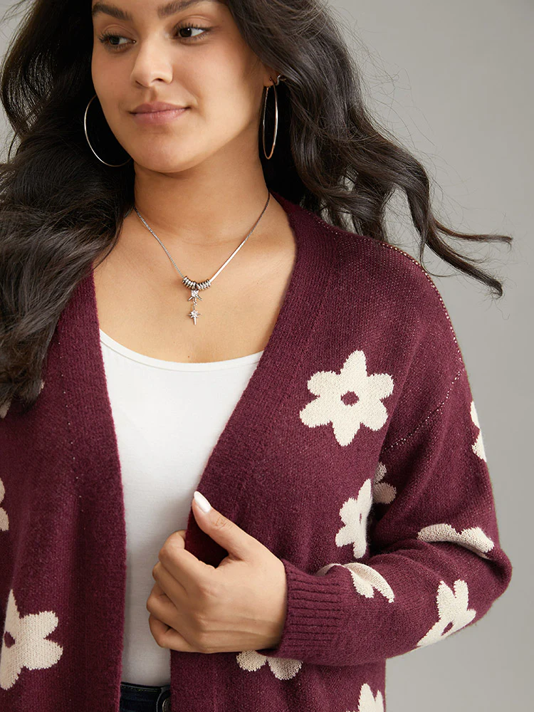 Floral Two Tone Open Front Cardigan - Image 4