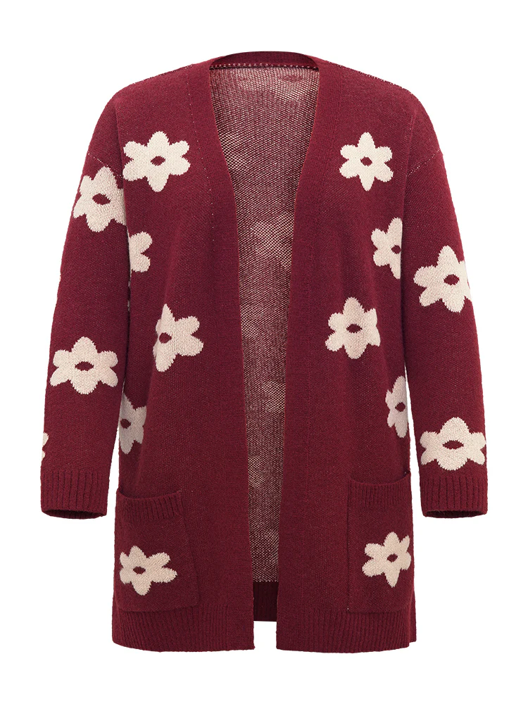 Floral Two Tone Open Front Cardigan - Image 5
