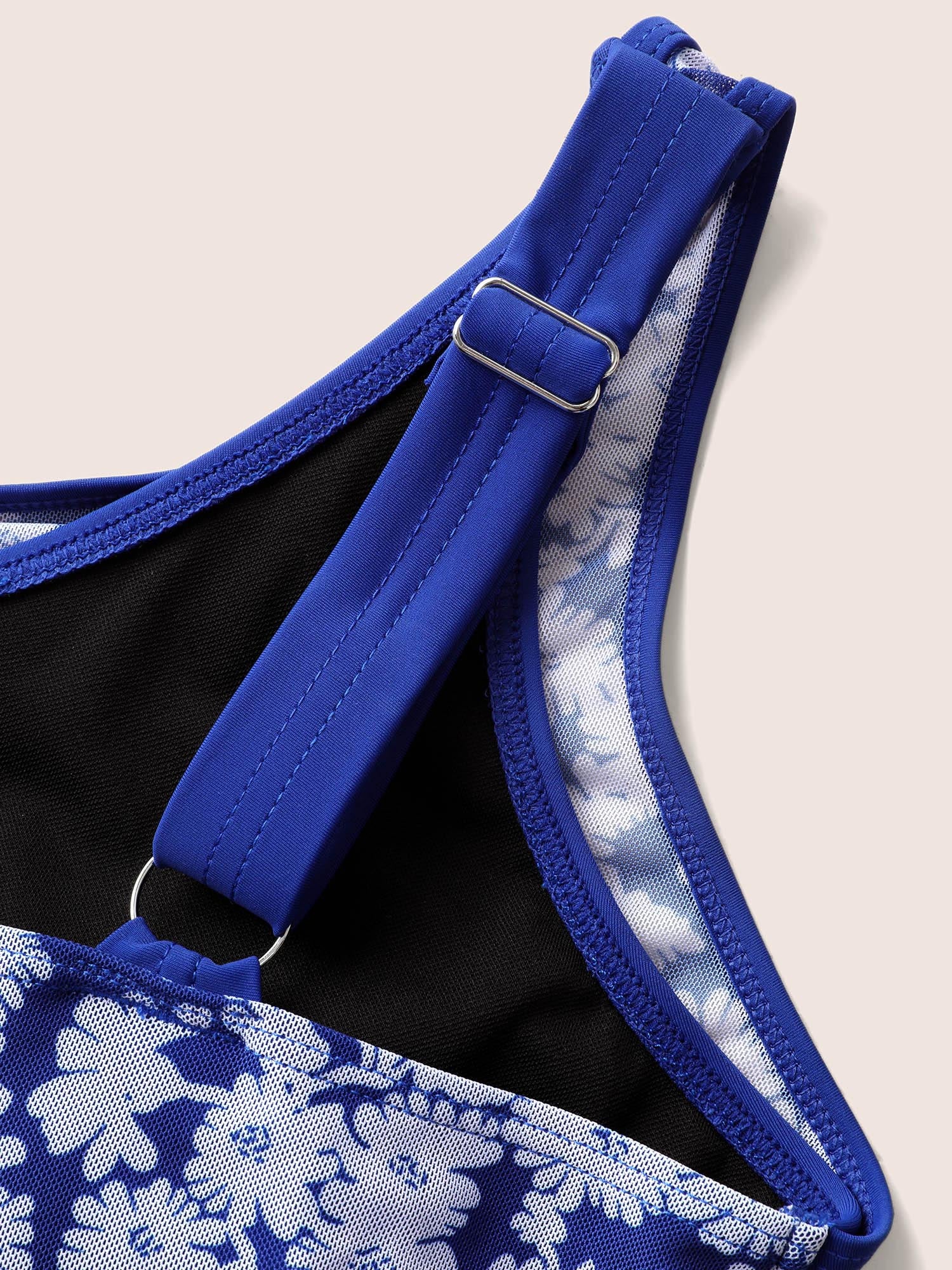 Floral U Neck See Through Patchwork Swim Dress - Image 6