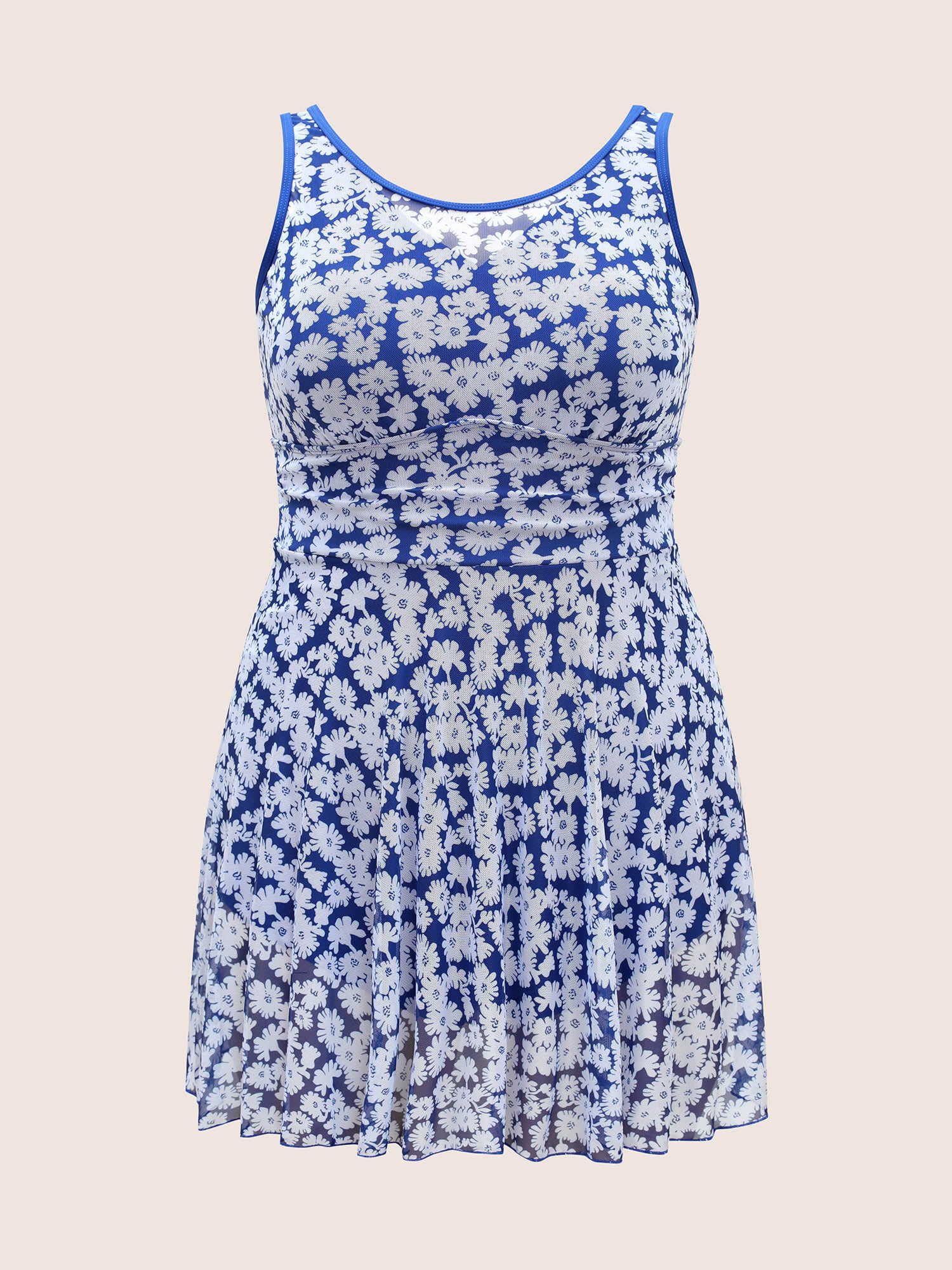 Floral U Neck See Through Patchwork Swim Dress - Image 7