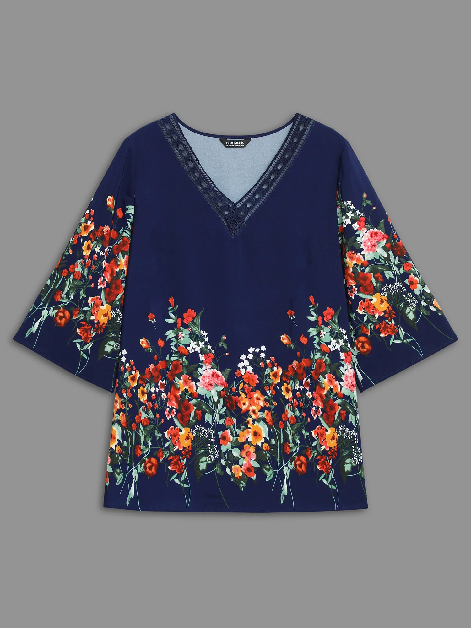 Floral V Neck Cut-Out Lace Blouse - Image 8
