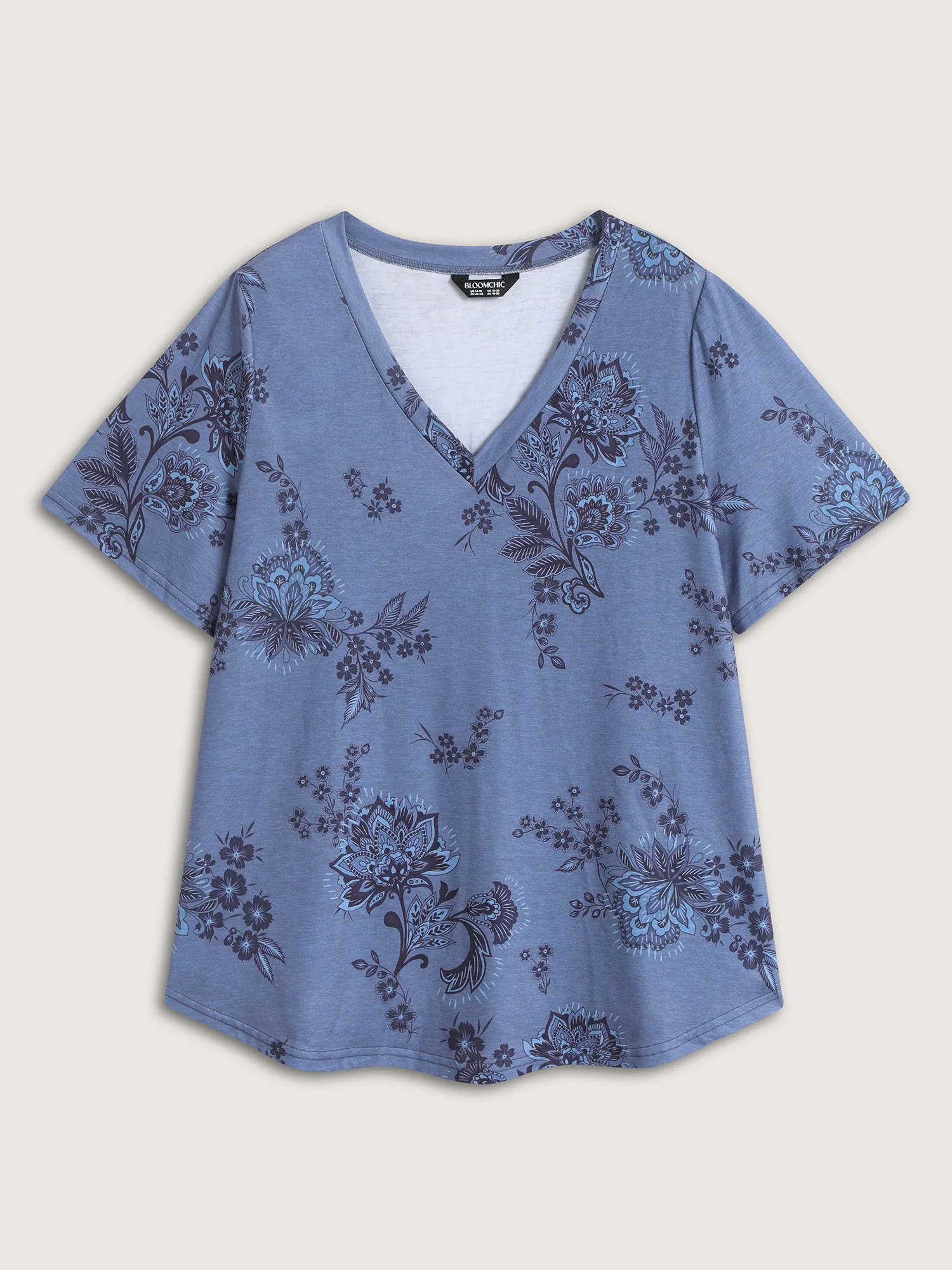 Floral V-Neck Drapey T-Shirt - Image 12