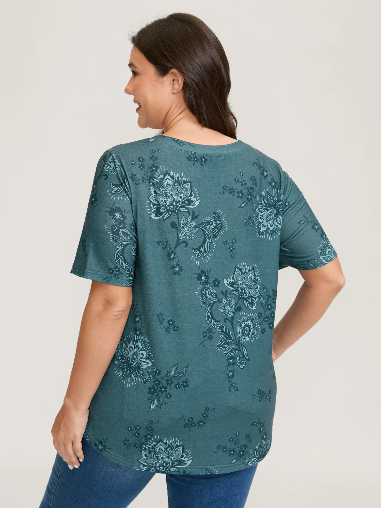 Floral V-Neck Drapey T-Shirt - Image 4