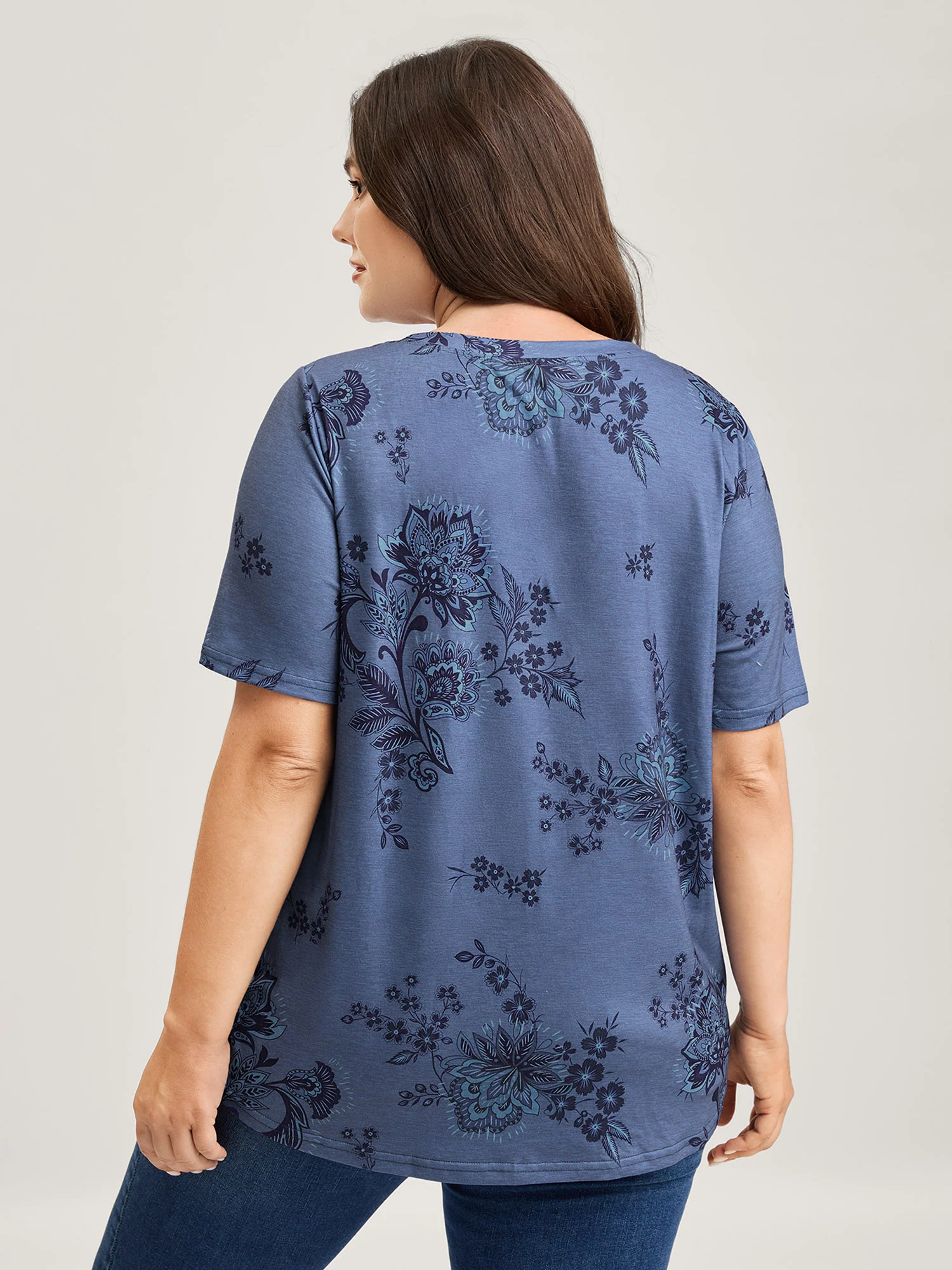 Floral V-Neck Drapey T-Shirt - Image 8