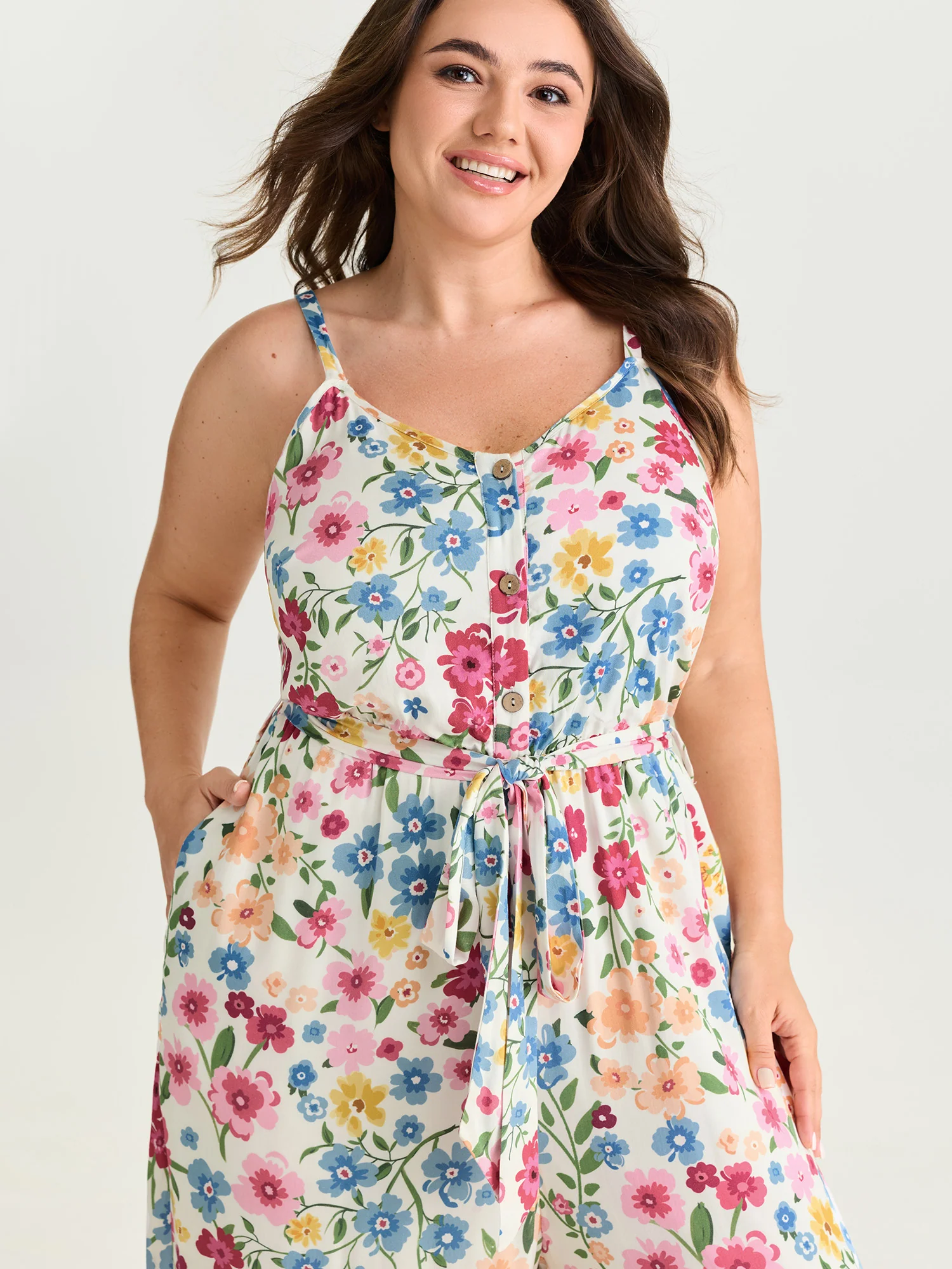 Floral Vibrance Waist-Tie Wide-Leg Jumpsuit - Image 2