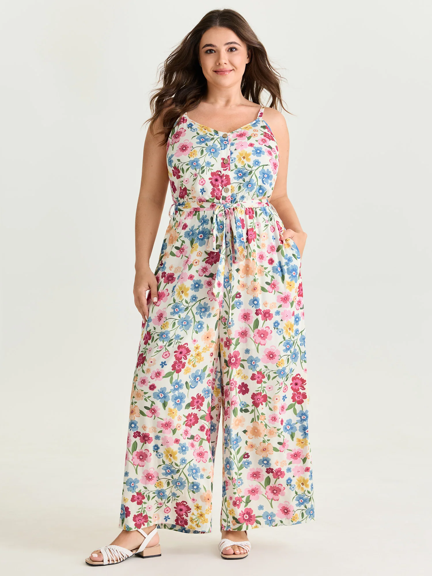 Floral Vibrance Waist-Tie Wide-Leg Jumpsuit - Image 3