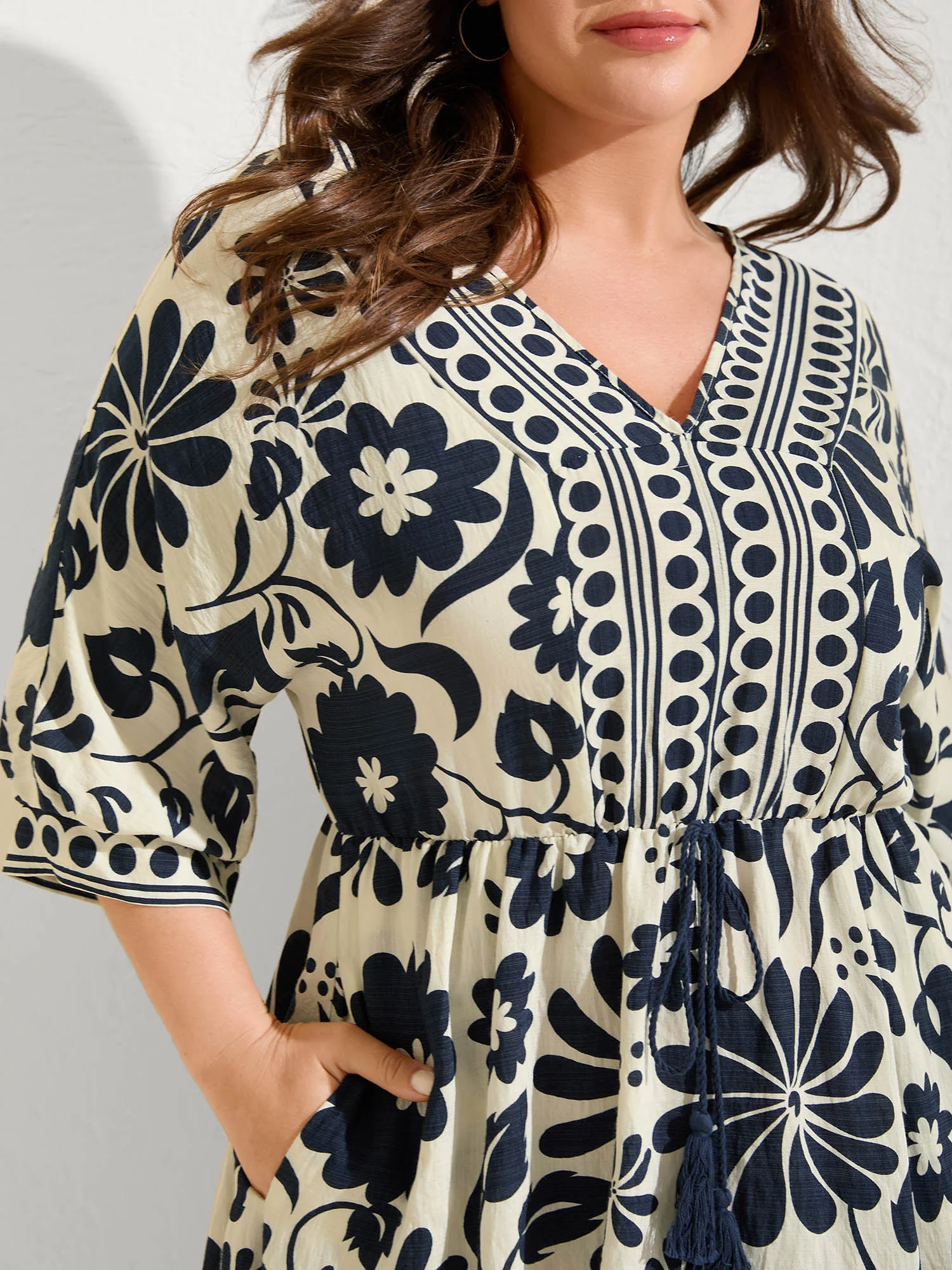 Floral Waist-Drawstring Tassel Mini Dress - Image 2