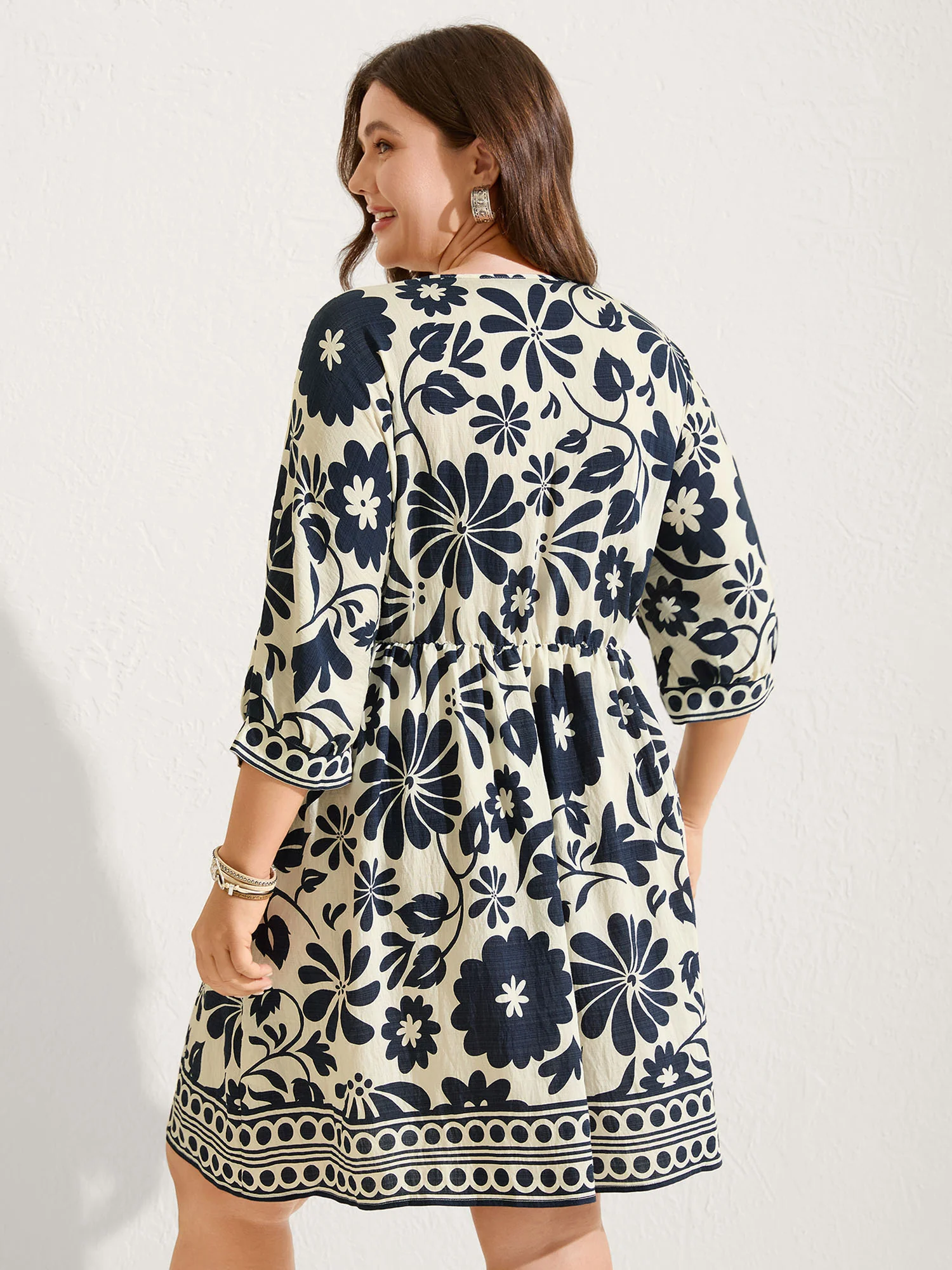 Floral Waist-Drawstring Tassel Mini Dress - Image 4