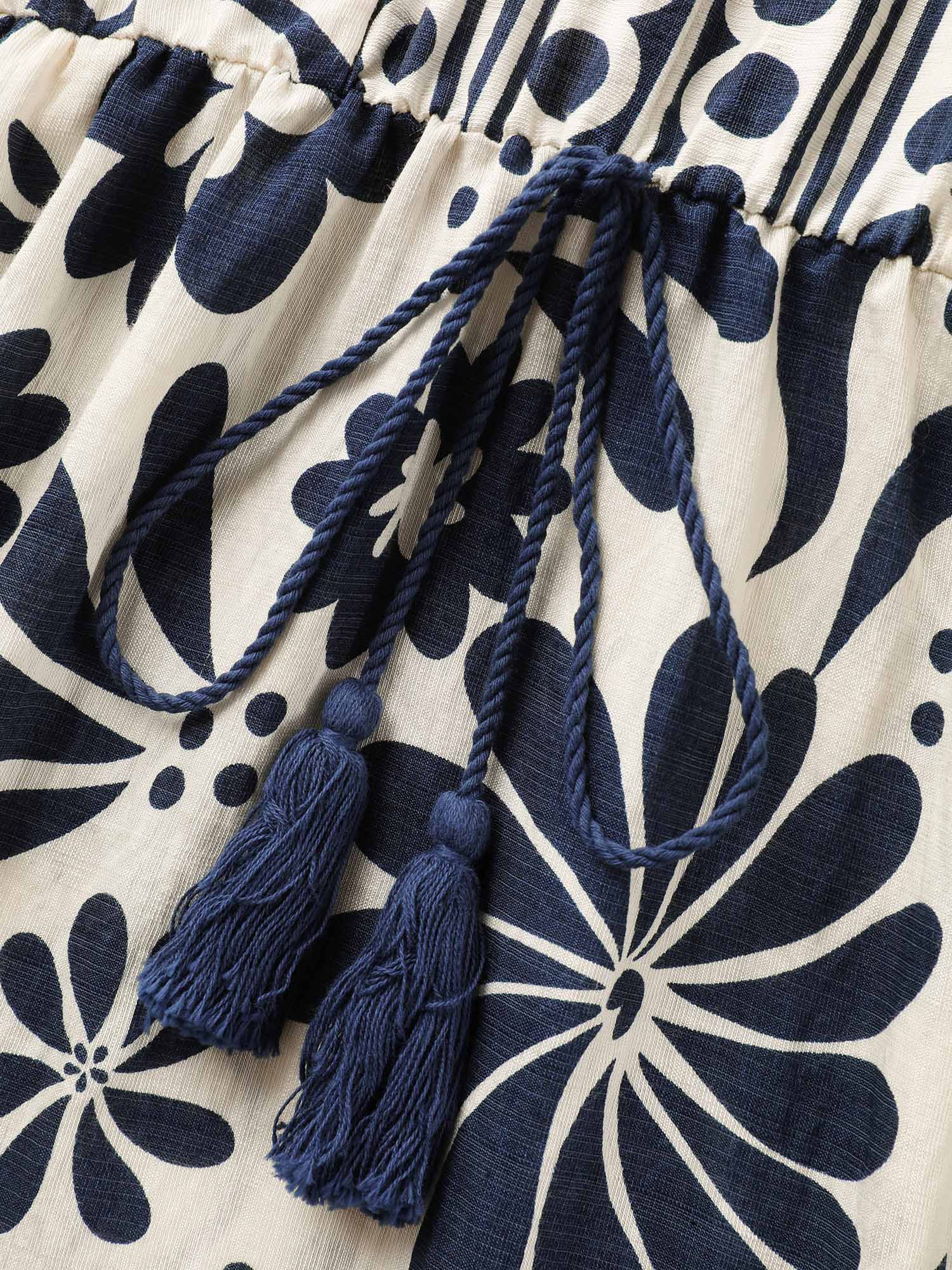 Floral Waist-Drawstring Tassel Mini Dress - Image 5