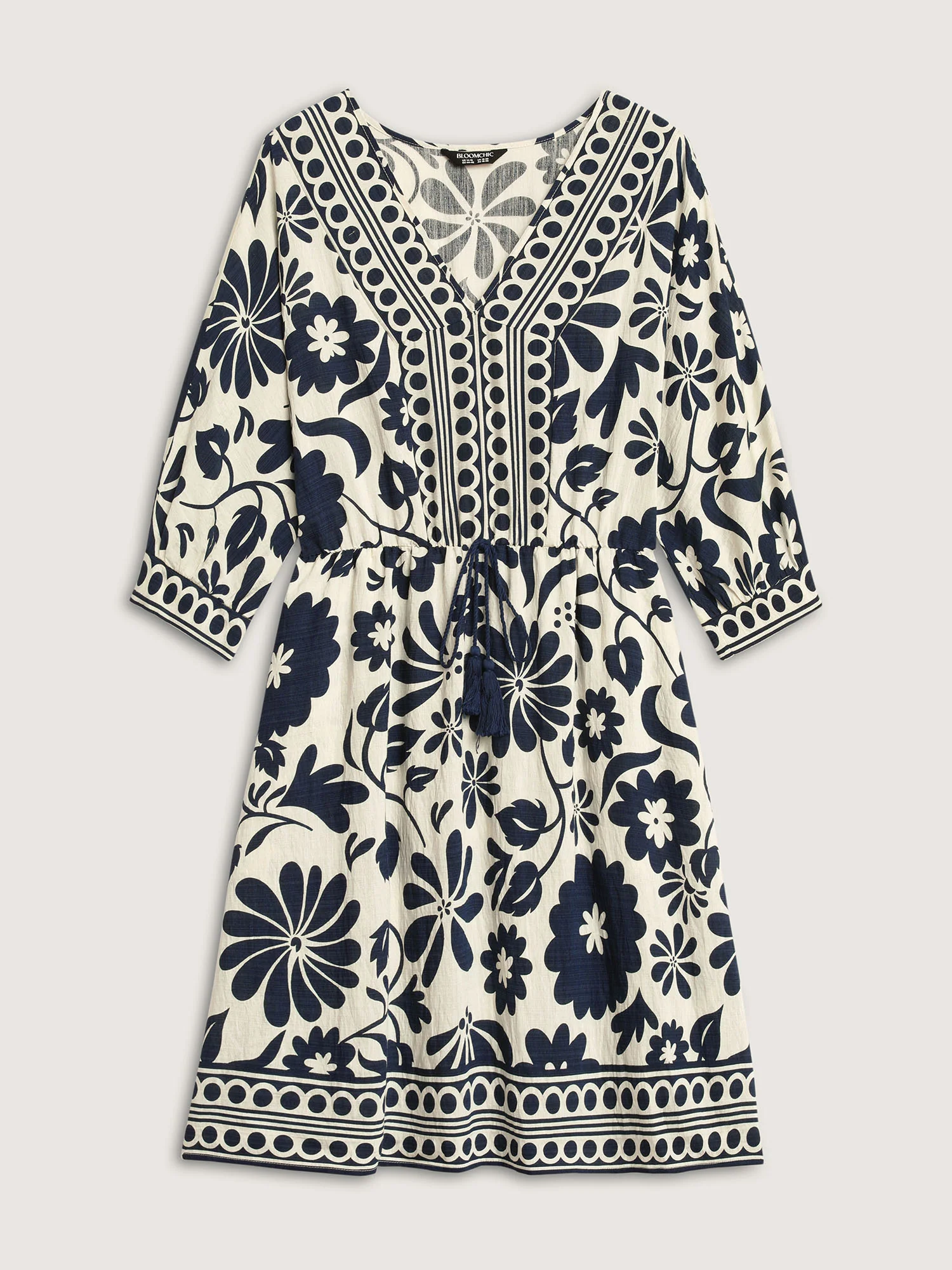 Floral Waist-Drawstring Tassel Mini Dress - Image 7