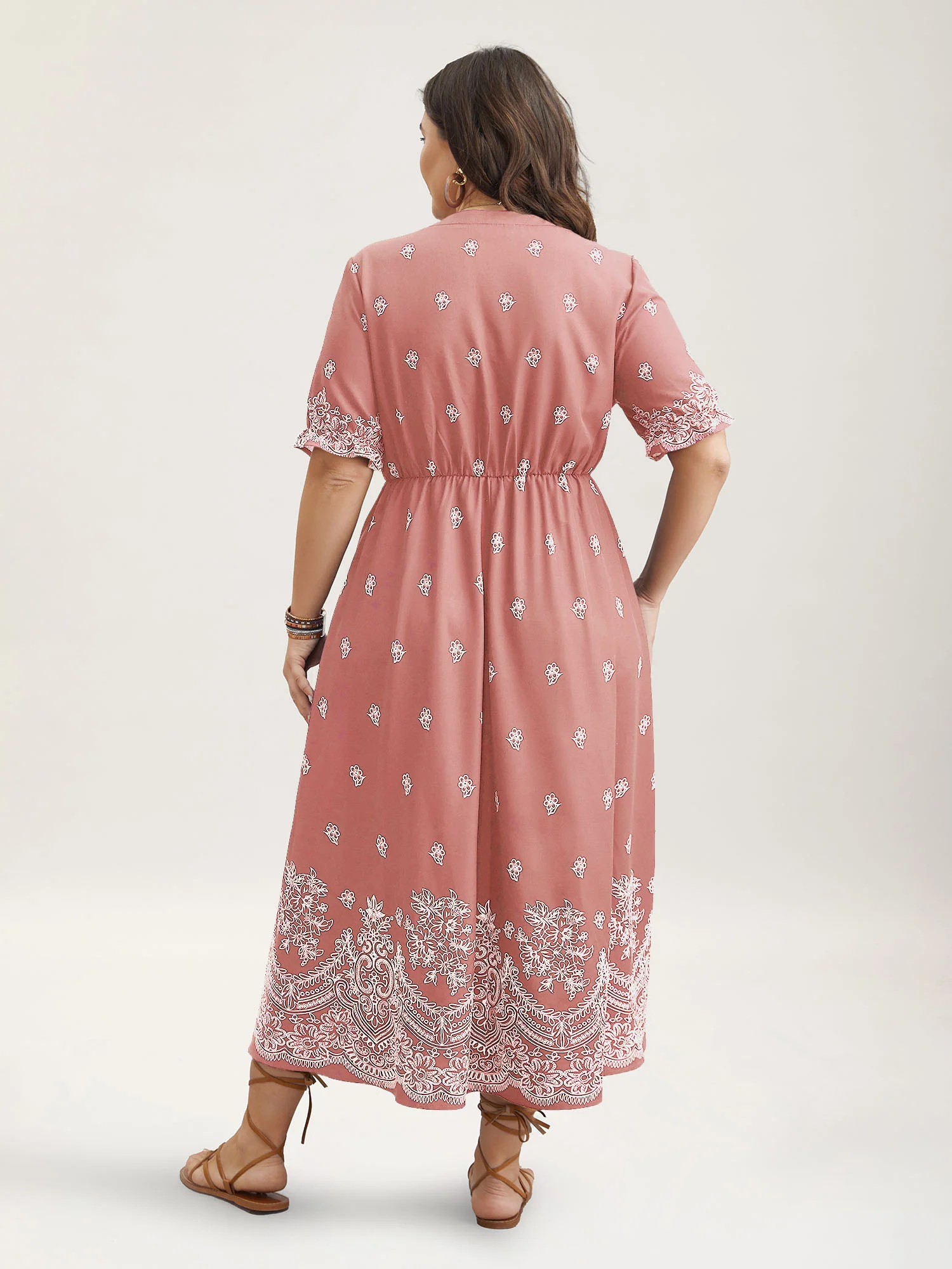 Floral Waist-Tie Notched Collar Midi Dress - Image 16