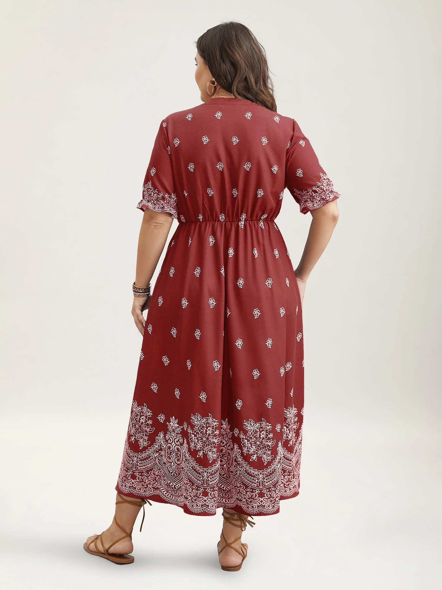 Floral Waist-Tie Notched Collar Midi Dress - Image 20