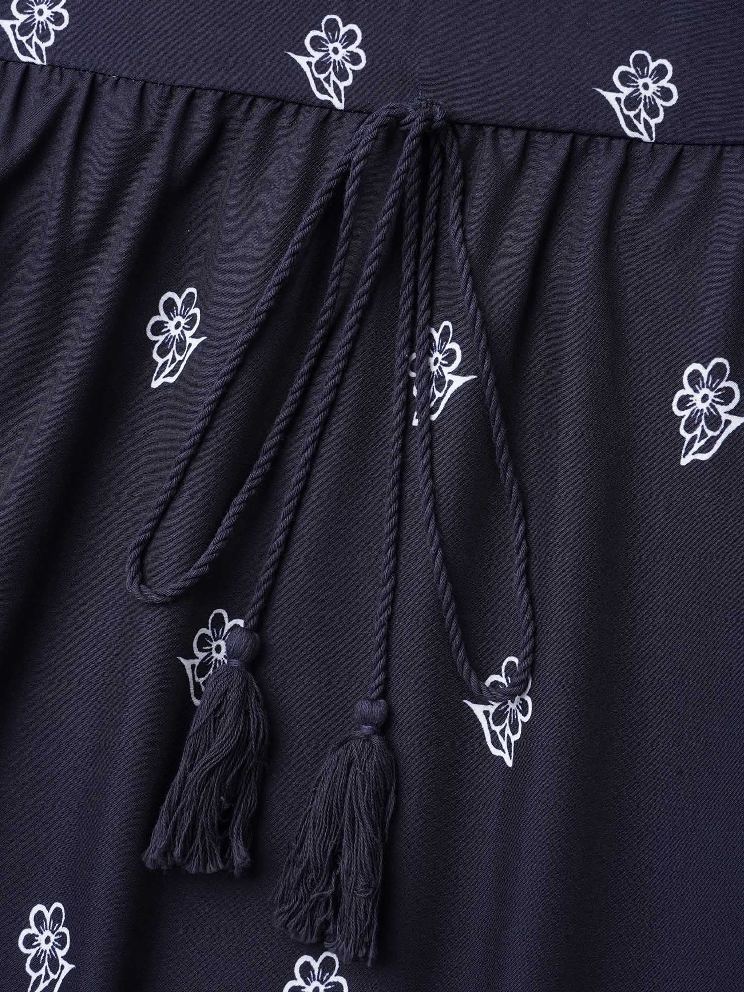 Floral Waist-Tie Notched Collar Midi Dress - Image 7