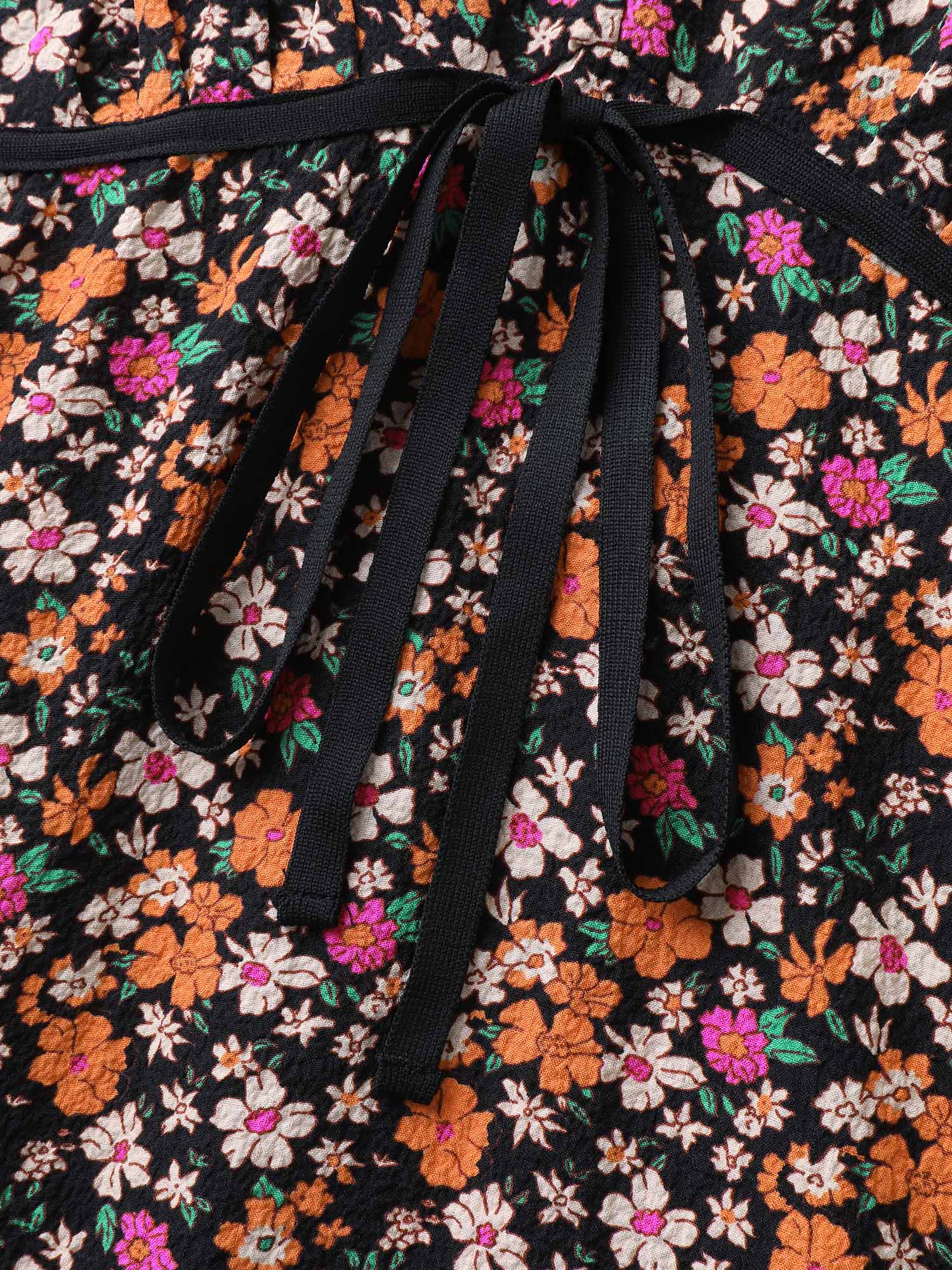 Floral Waist Tie Side Pockets Midi Dress - Image 5