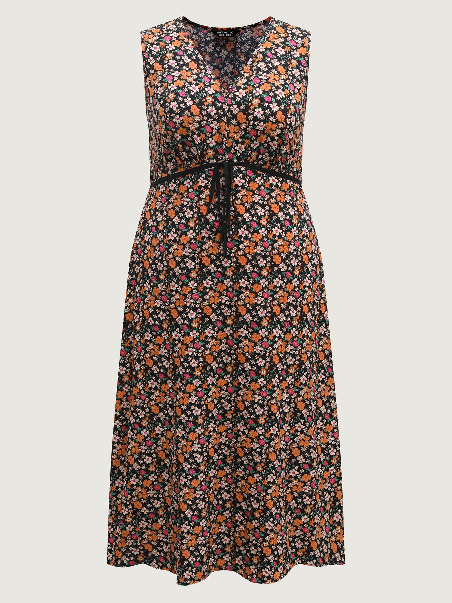 Floral Waist Tie Side Pockets Midi Dress - Image 7