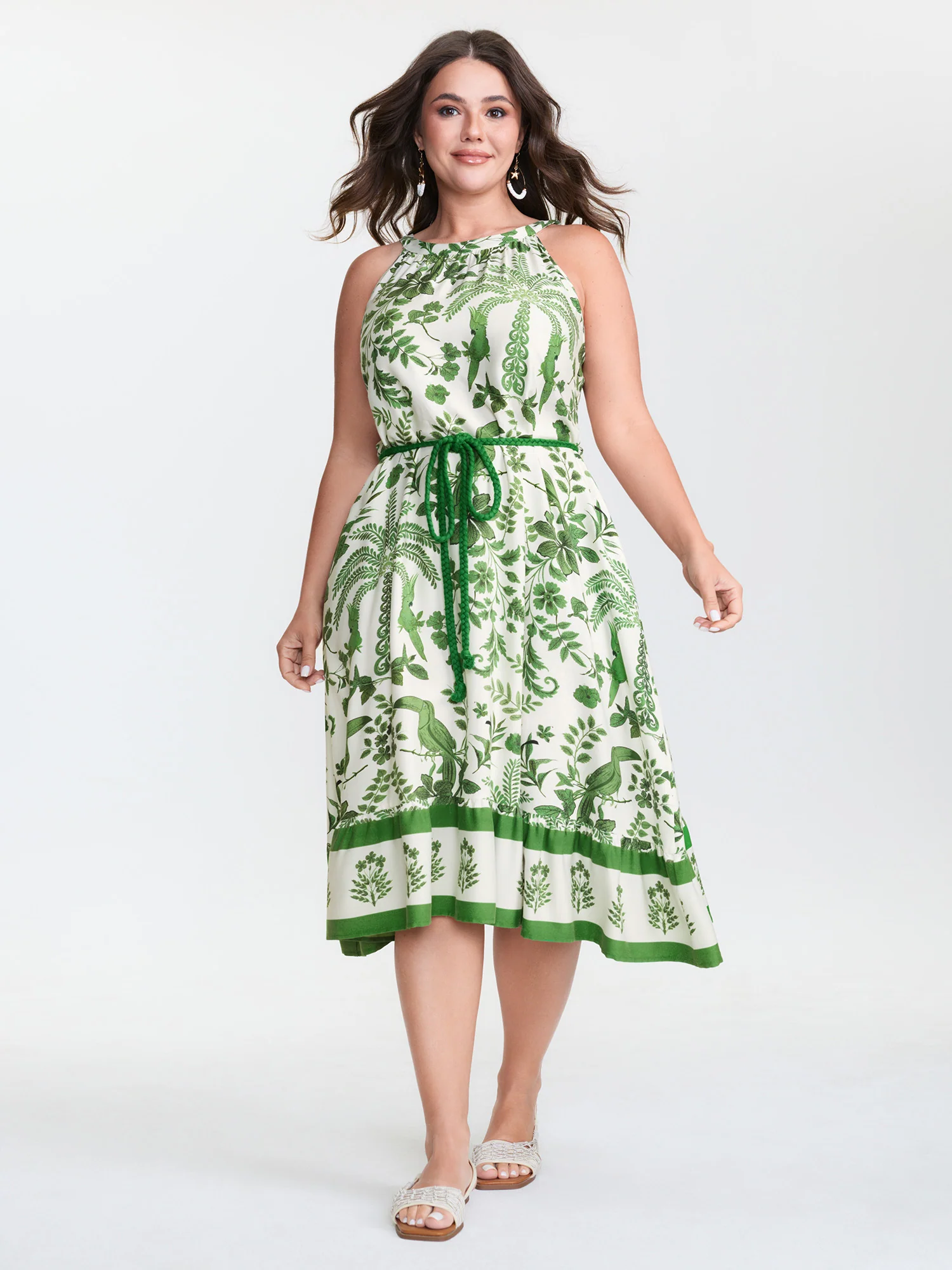Floral Whisper Print Waist-Tie Midi Dress - Image 3