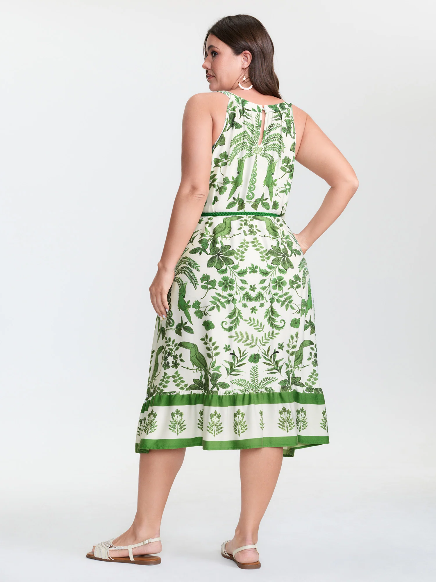 Floral Whisper Print Waist-Tie Midi Dress - Image 4