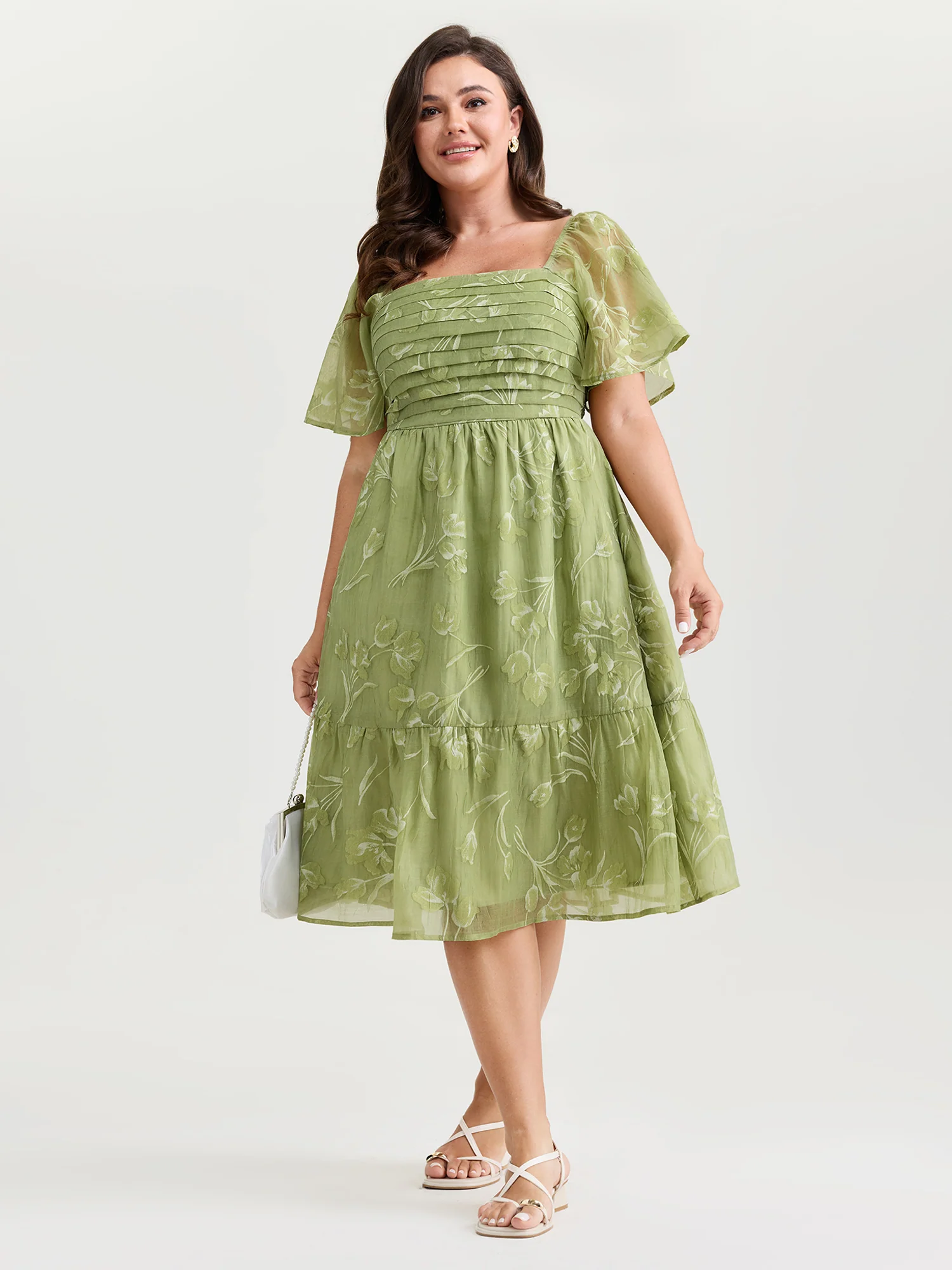 Floral Whispers Pleated Bodice Midi Dress - Image 3