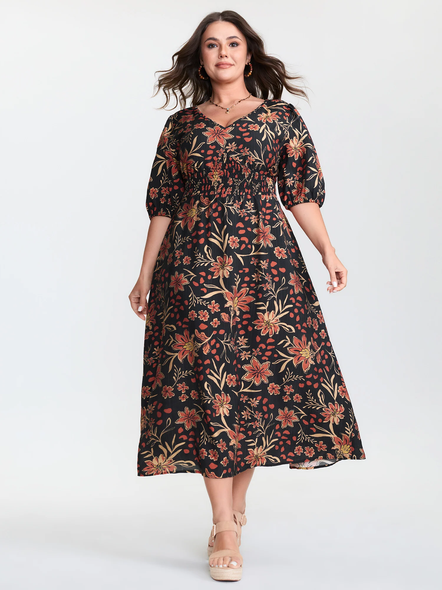 Floral Wide Shirred Waist Pocket Maxi Dress - Image 3