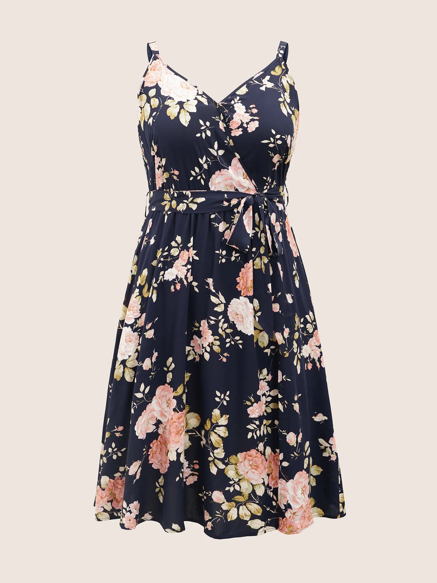 Floral Wrap Elastic Waist Belted Sleeveless Dress - Image 7