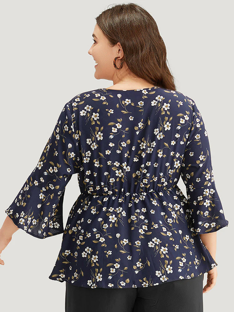 Floral Wrap Flutter Sleeve  Woven Blouse - Image 2